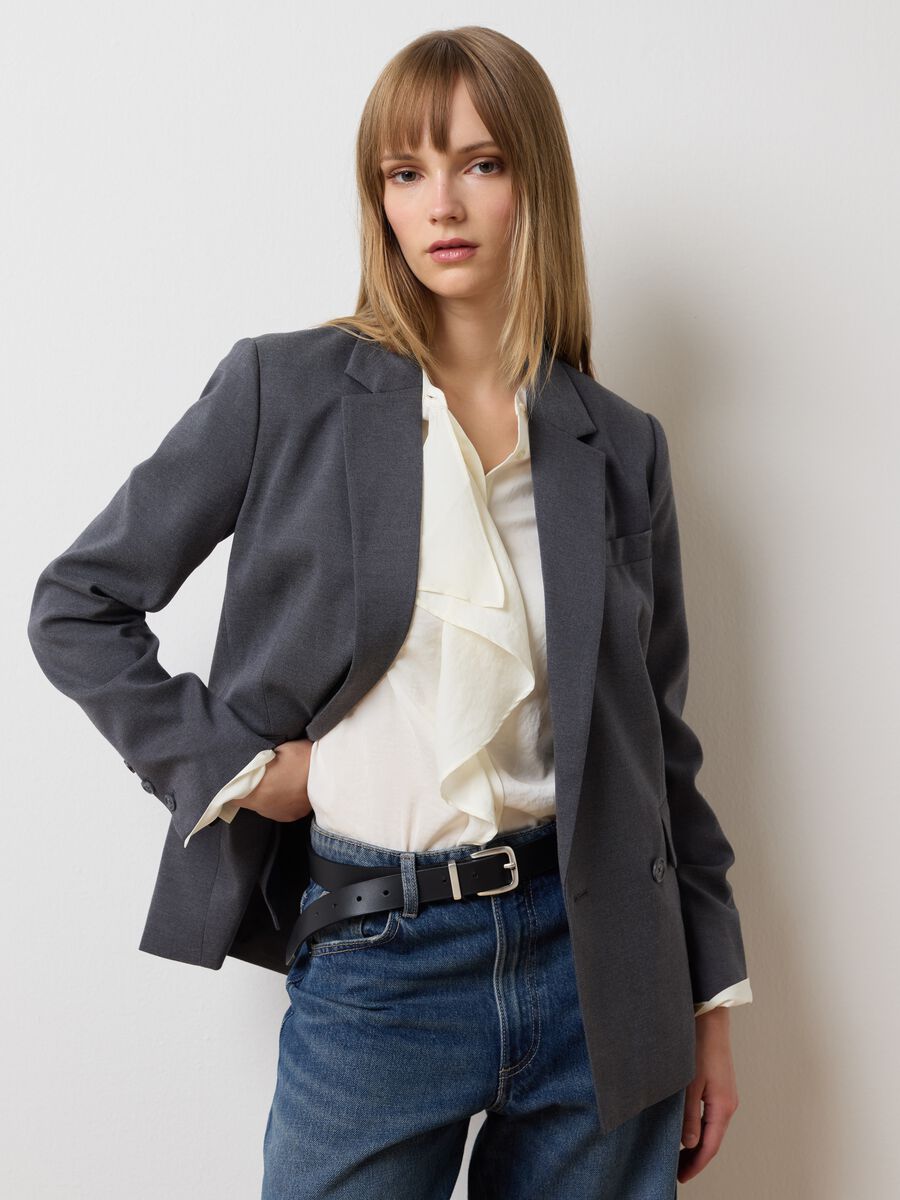 Blazer in tessuto elasticizzato grigio regular fit_0