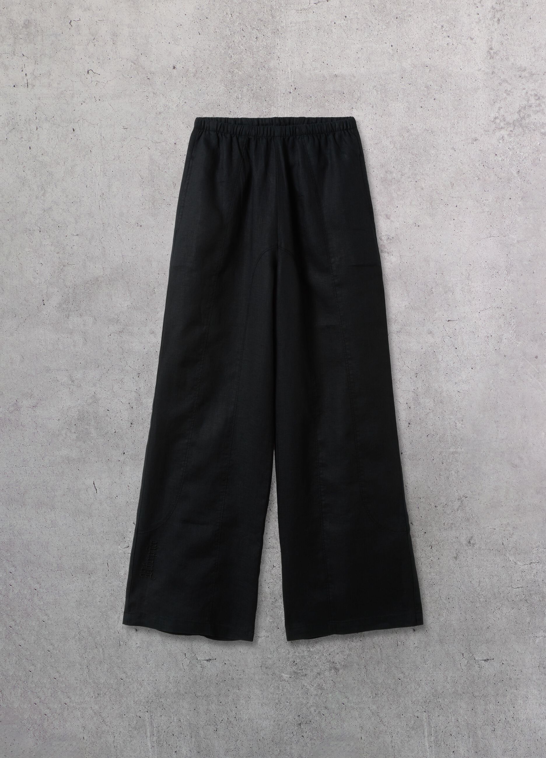 100% Linen Wide-Leg Trousers Black