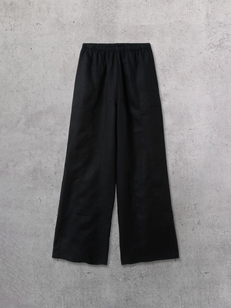 100% Linen Wide-Leg Trousers Black_6