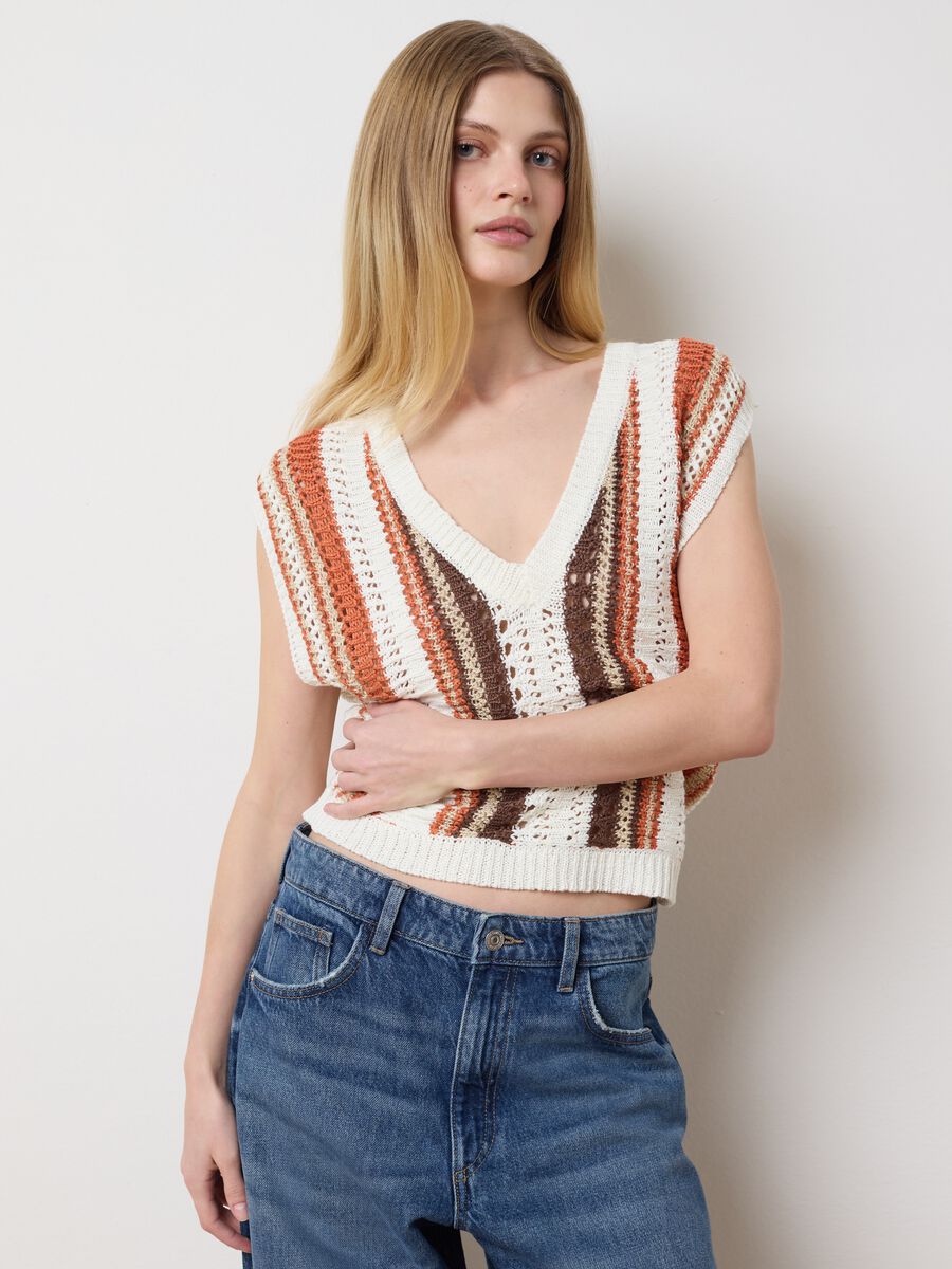 Les Copains Multicolour Summer Striped Acrylic Vest_1