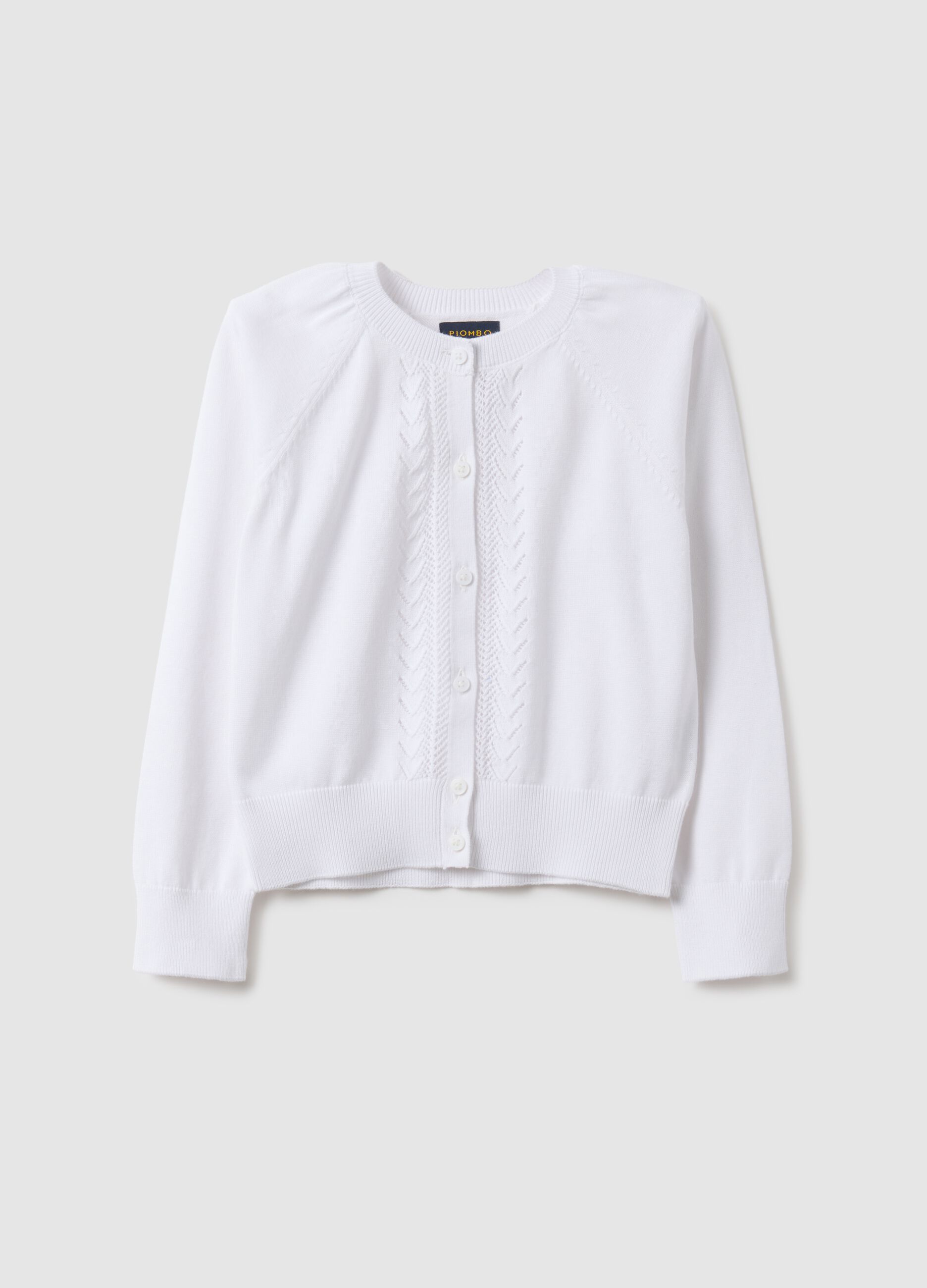 Girl's pure white cotton cardigan regular fit with cable knit