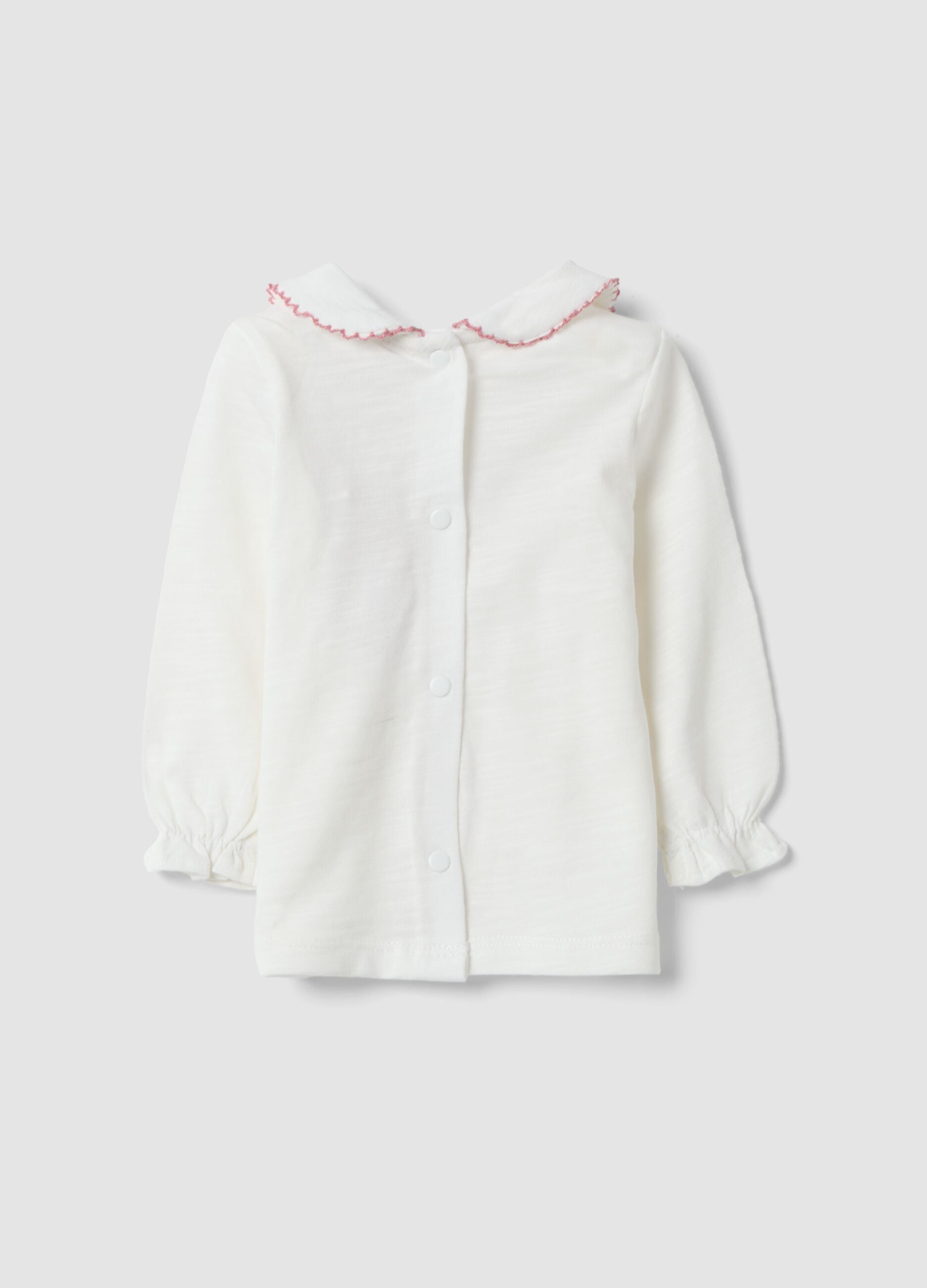 White organic cotton jersey top with embroidery, regular fit