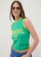 Green stretch cotton tank top with 'Brasil' slogan, regular fit_0