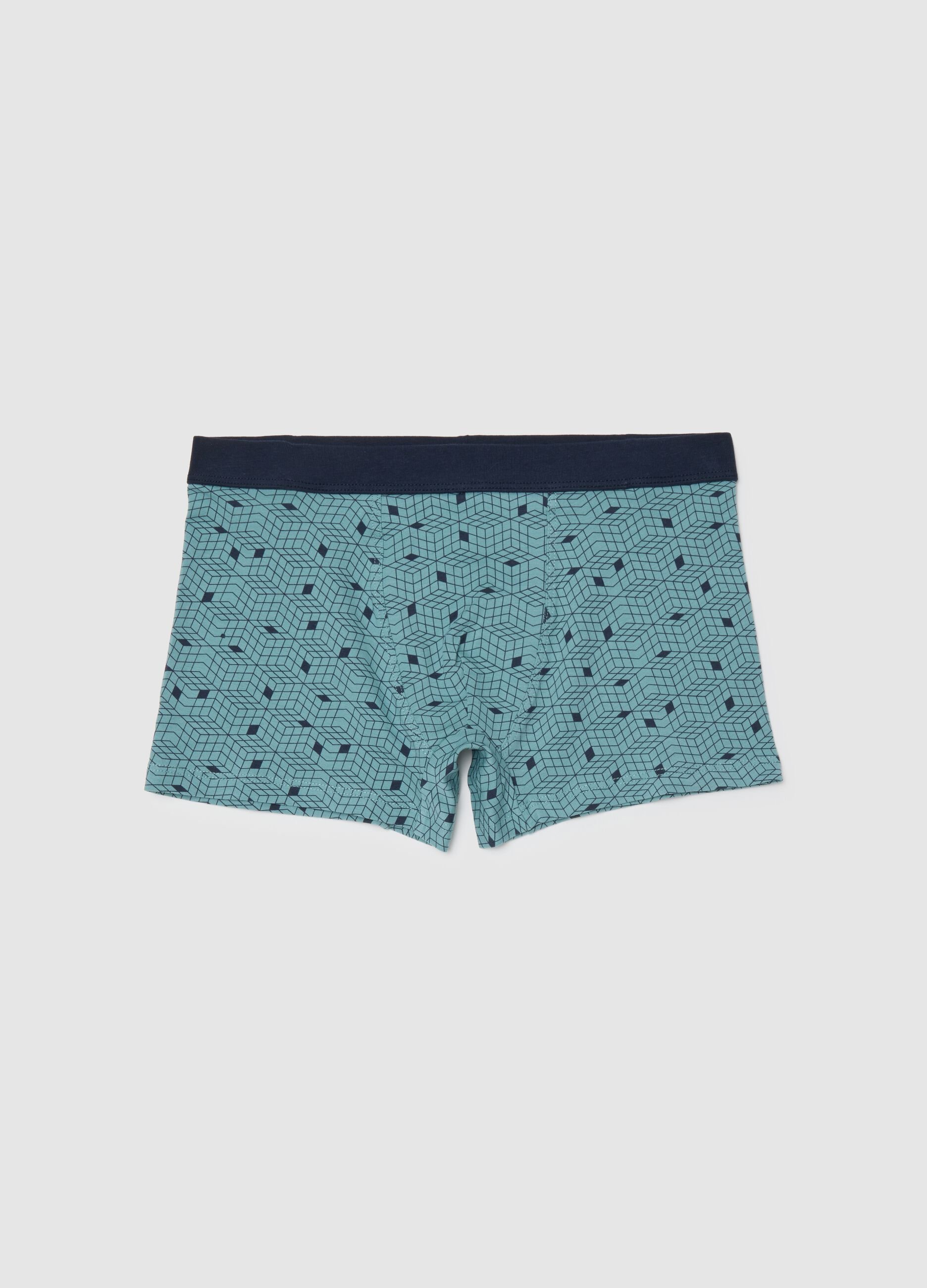 Blue stretch cotton boys' boxers with patterns