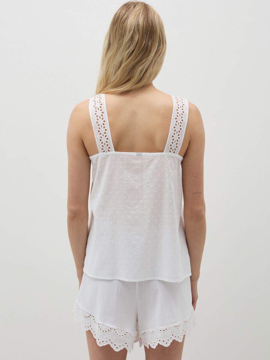 Pyjama top in cotton dobby with broderie anglaise_2