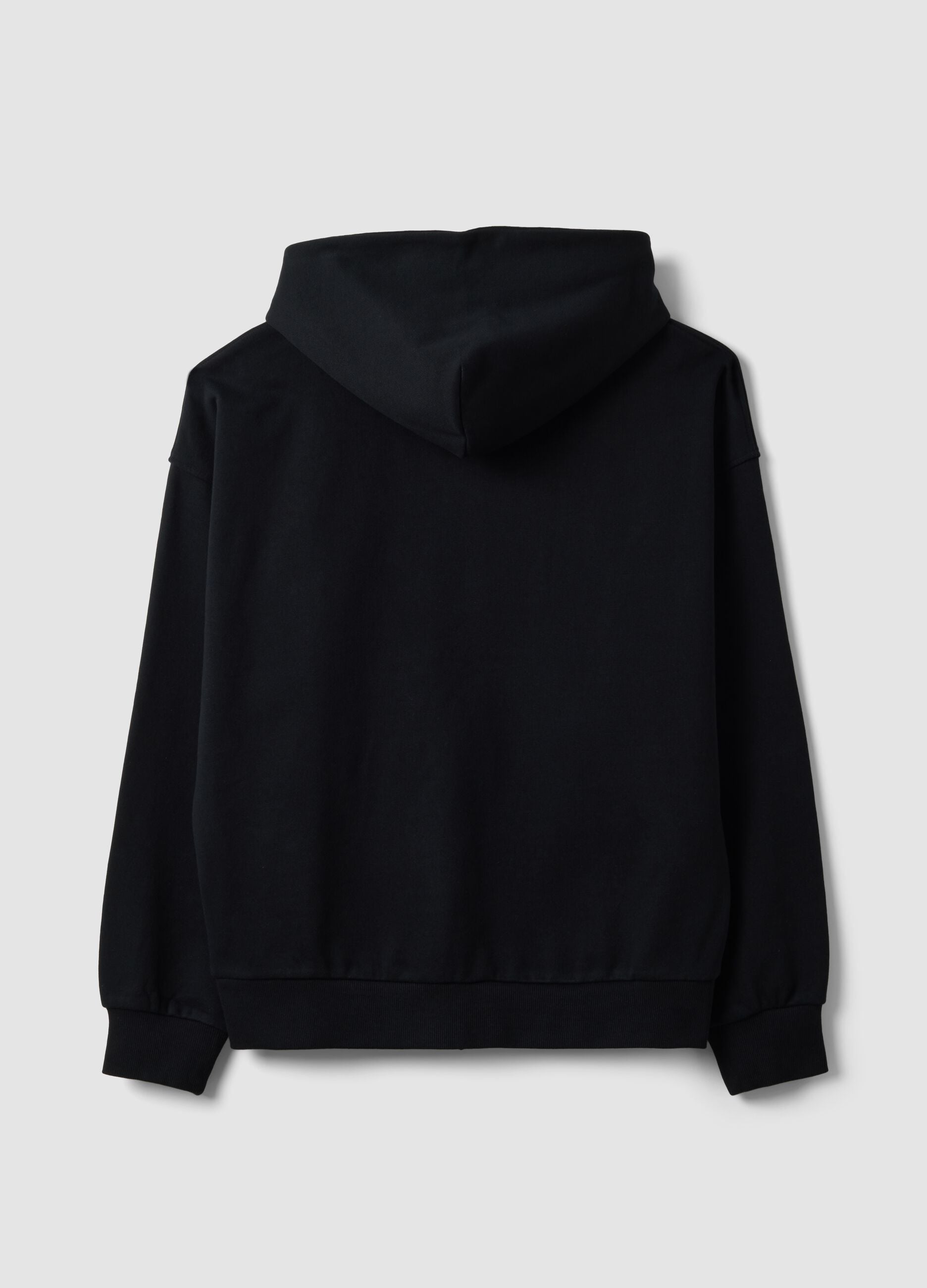 Black cropped pure cotton hoodie with oversized fit