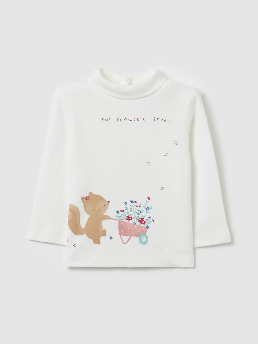 Organic cotton T-shirt with high neck and print_0
