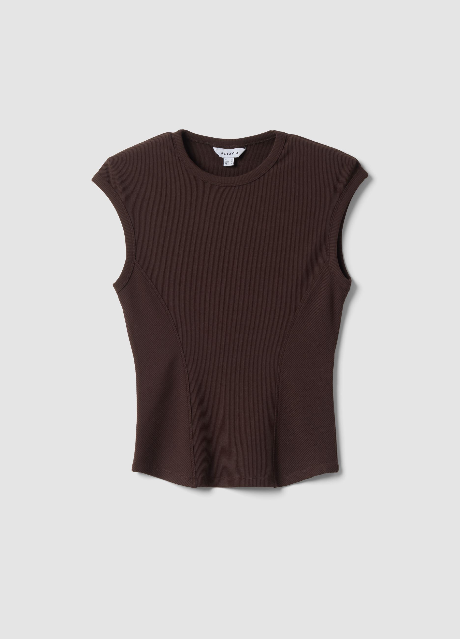 T-shirt fitted marrone in modal elasticizzato a costine ALTAVIA STUDIO