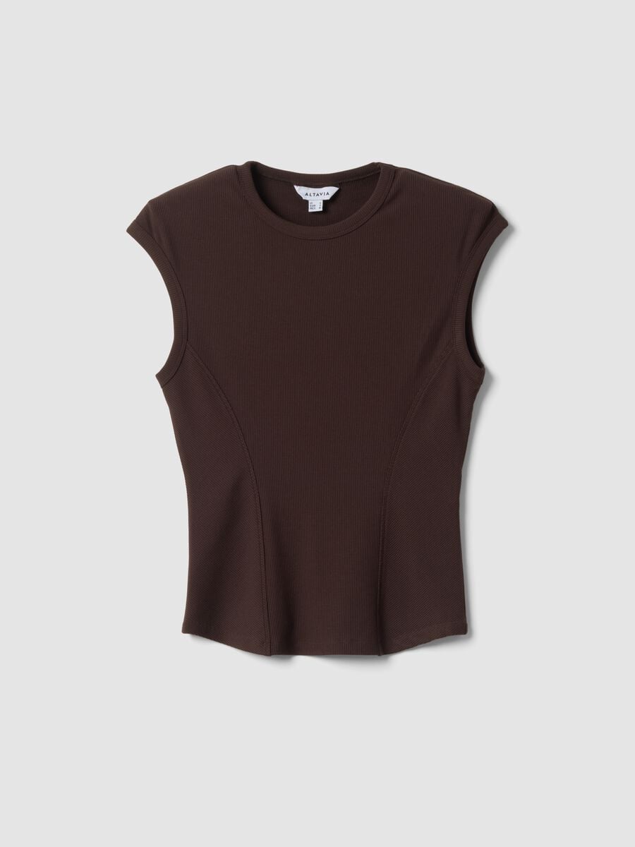 Top marrone in modal elasticizzato a coste con girocollo_4