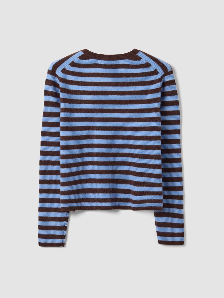 Light blue crew-neck striped cardigan in lyocell-wool blend, oversized fit_6