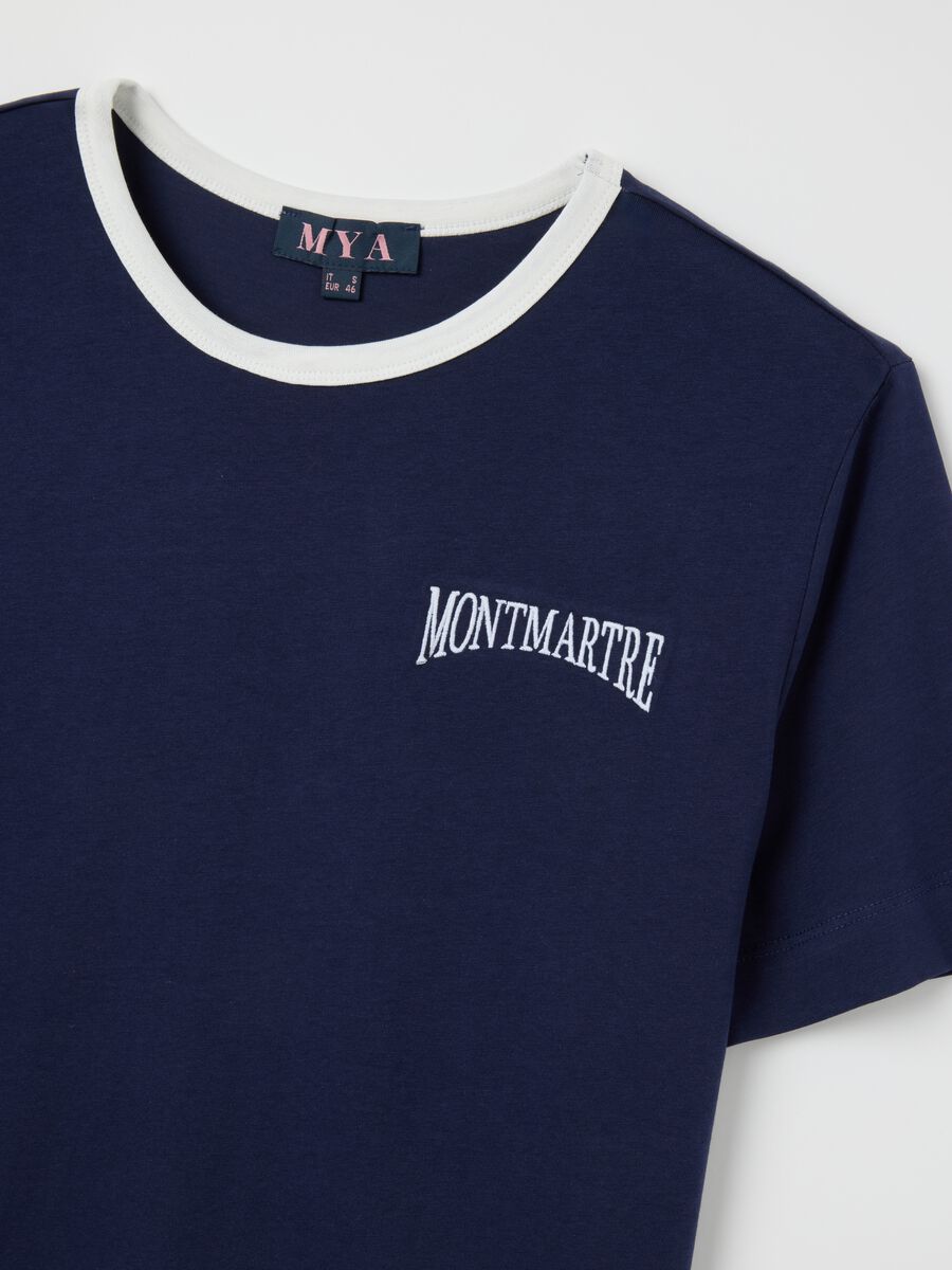 Women's pure cotton blue t-shirt with logo_1