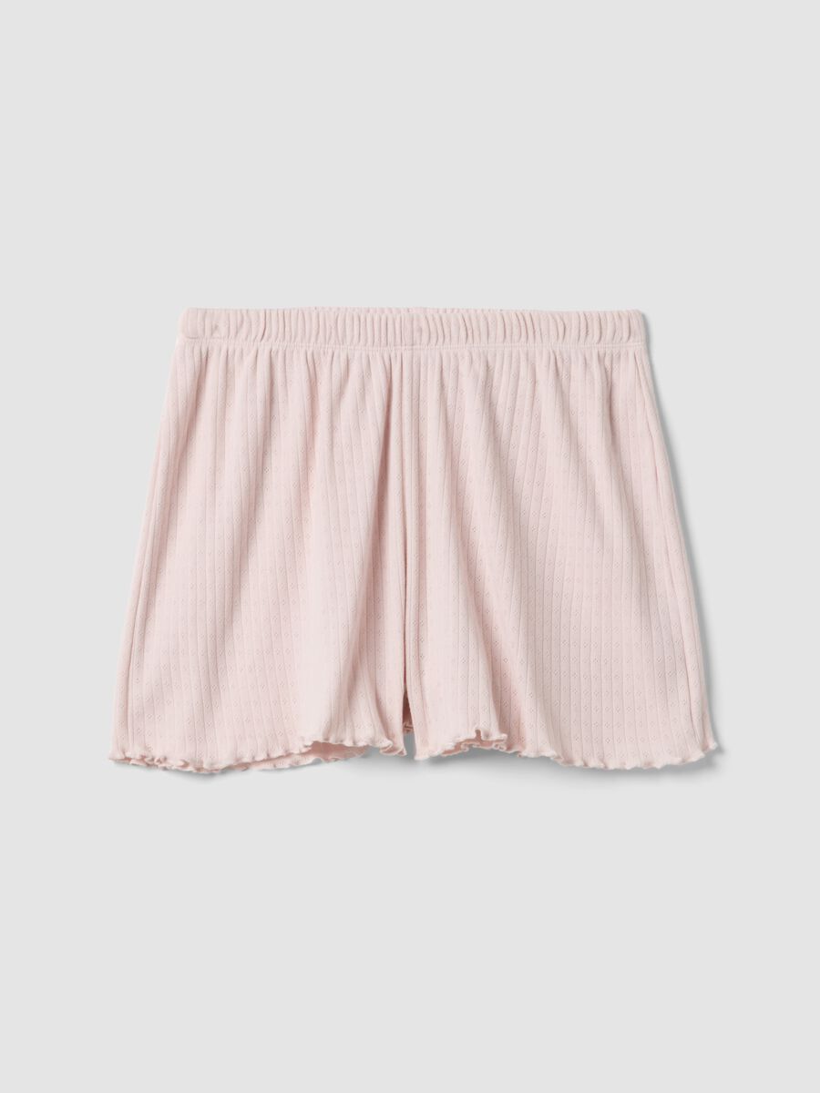 Short pigiama in puro cotone rosa regular fit con bordi arricciati_4