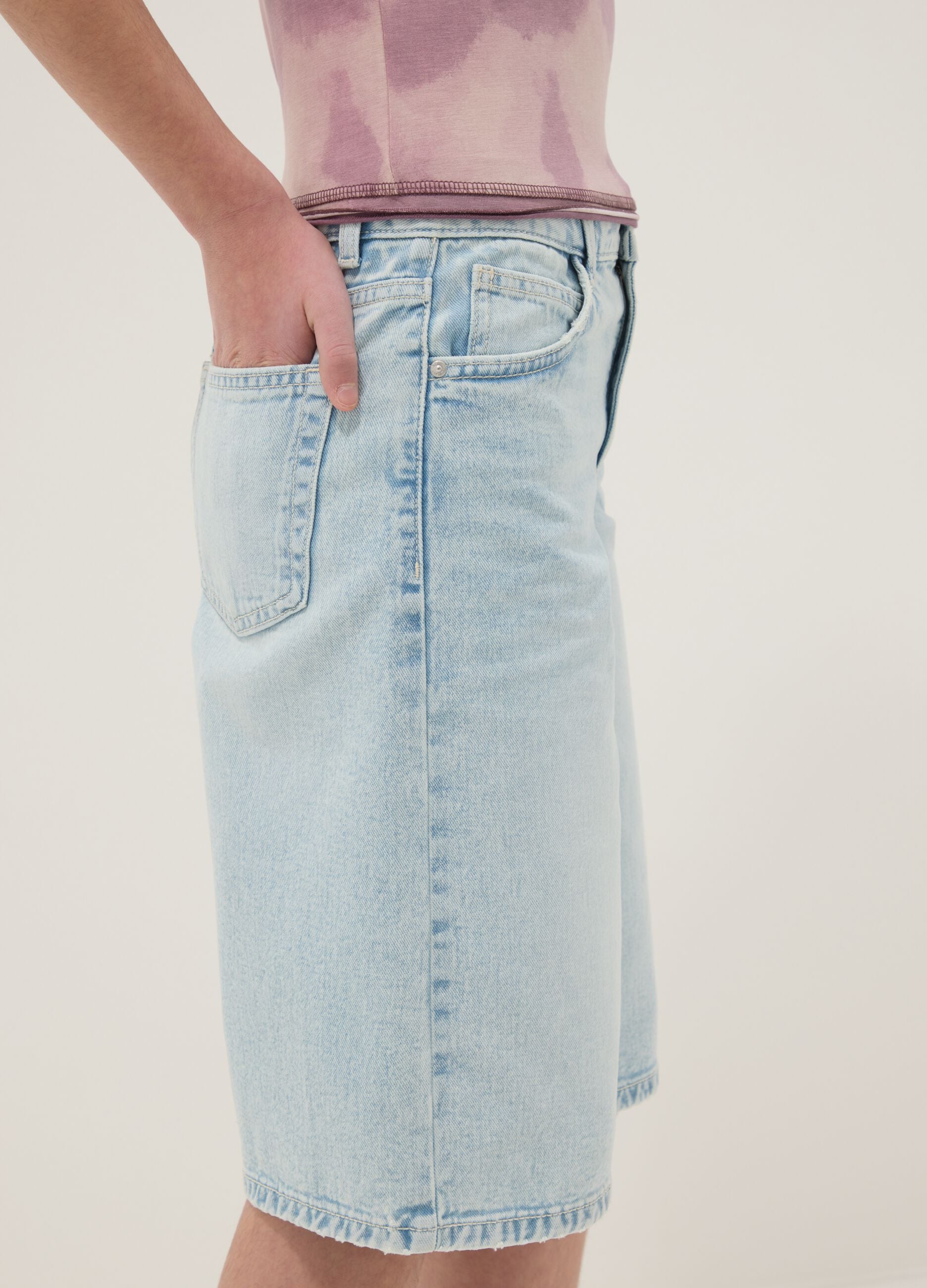 Light blue pure cotton denim shorts for girls, straight fit