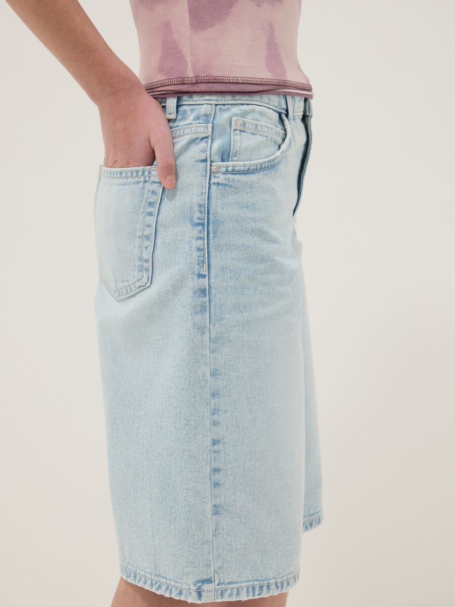 Light blue pure cotton denim shorts for girls, straight fit_2