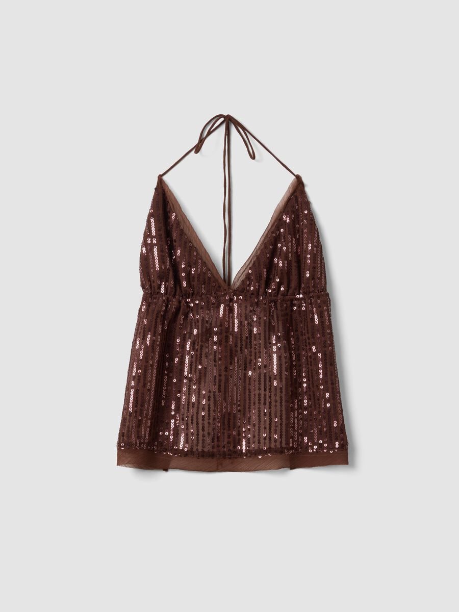 Brown sequin top with thin straps_4