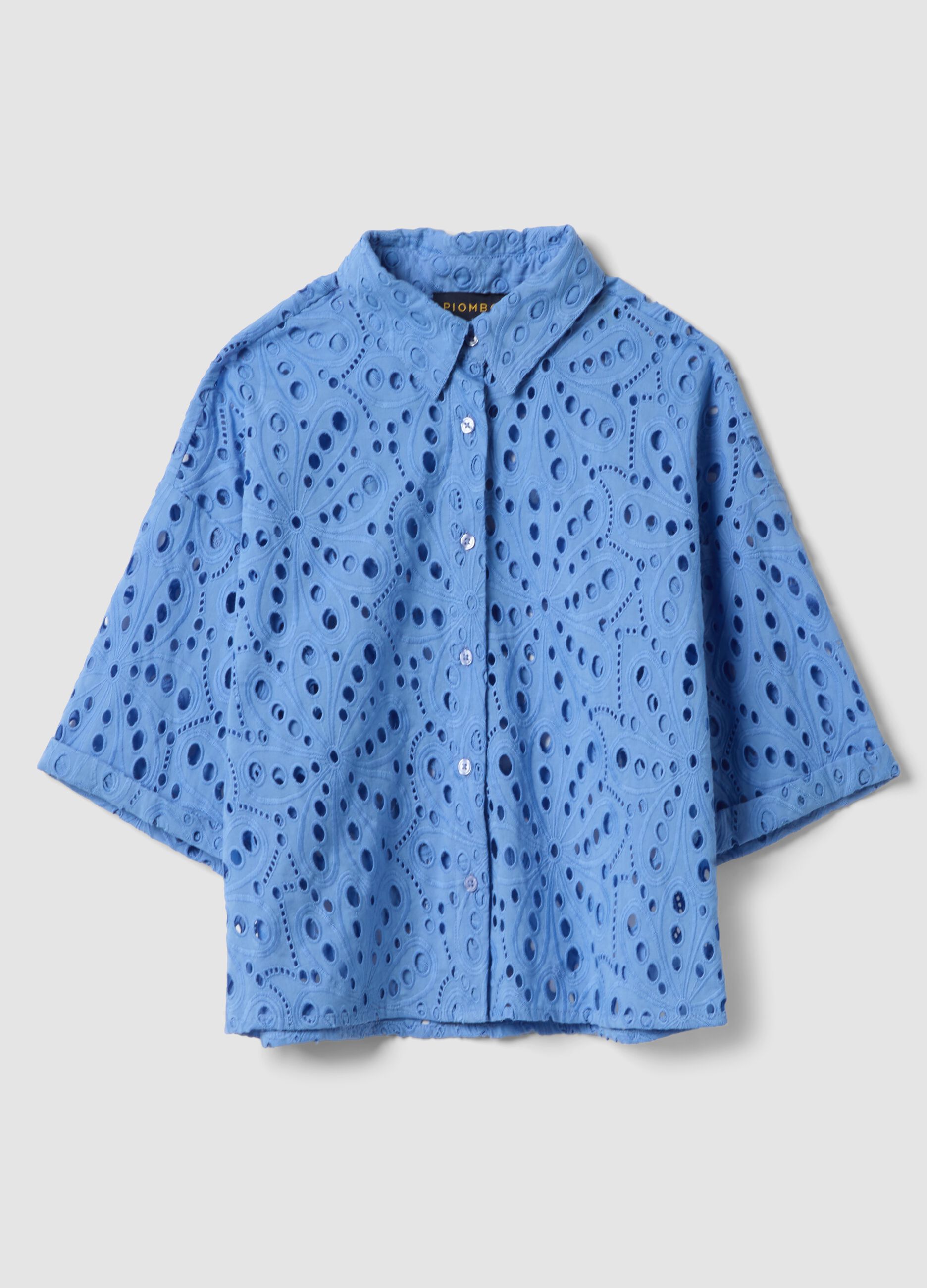 Light blue pure cotton broderie anglaise shirt