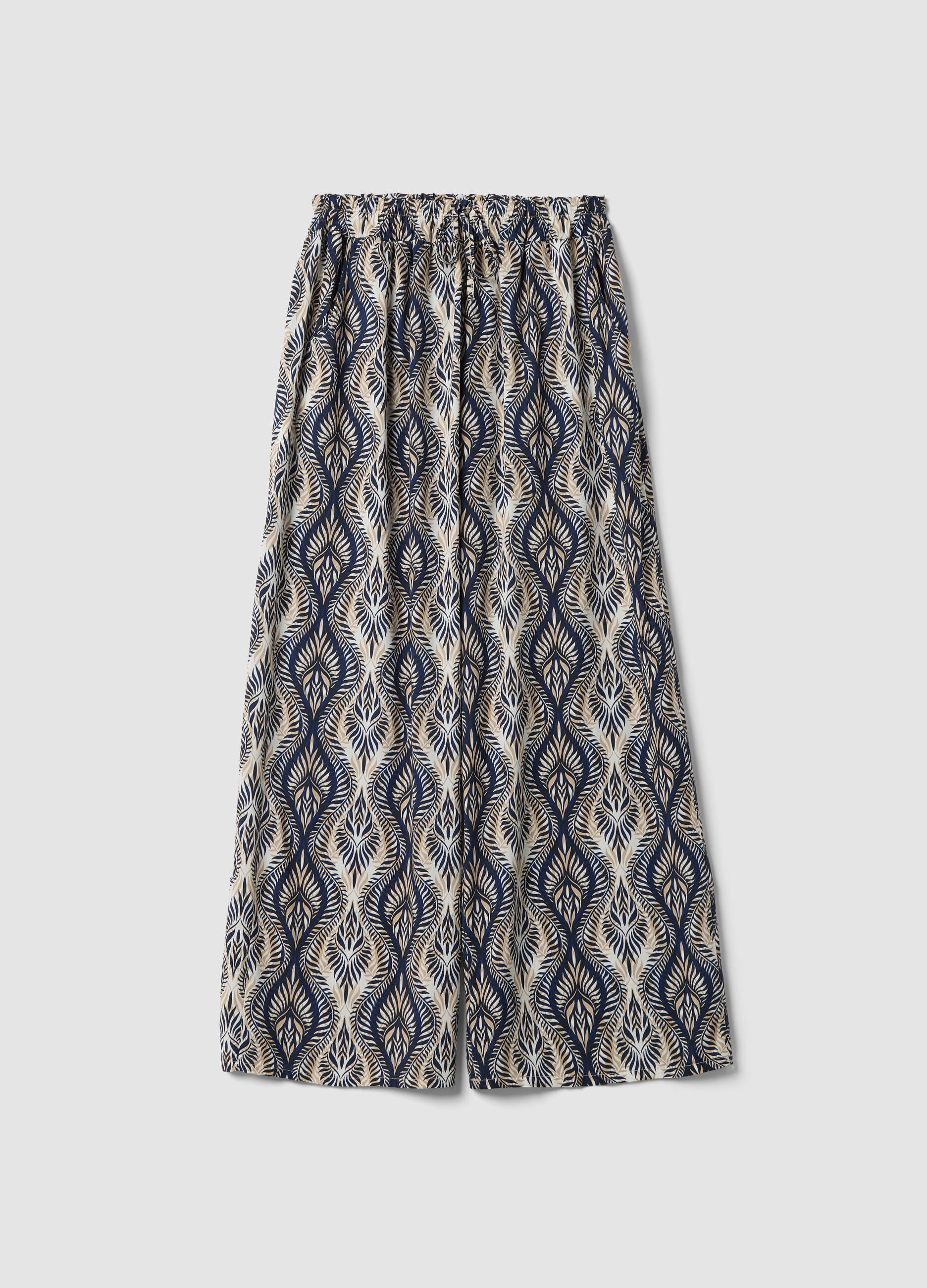 Blue pure-viscose trousers with all-over print, regular fit