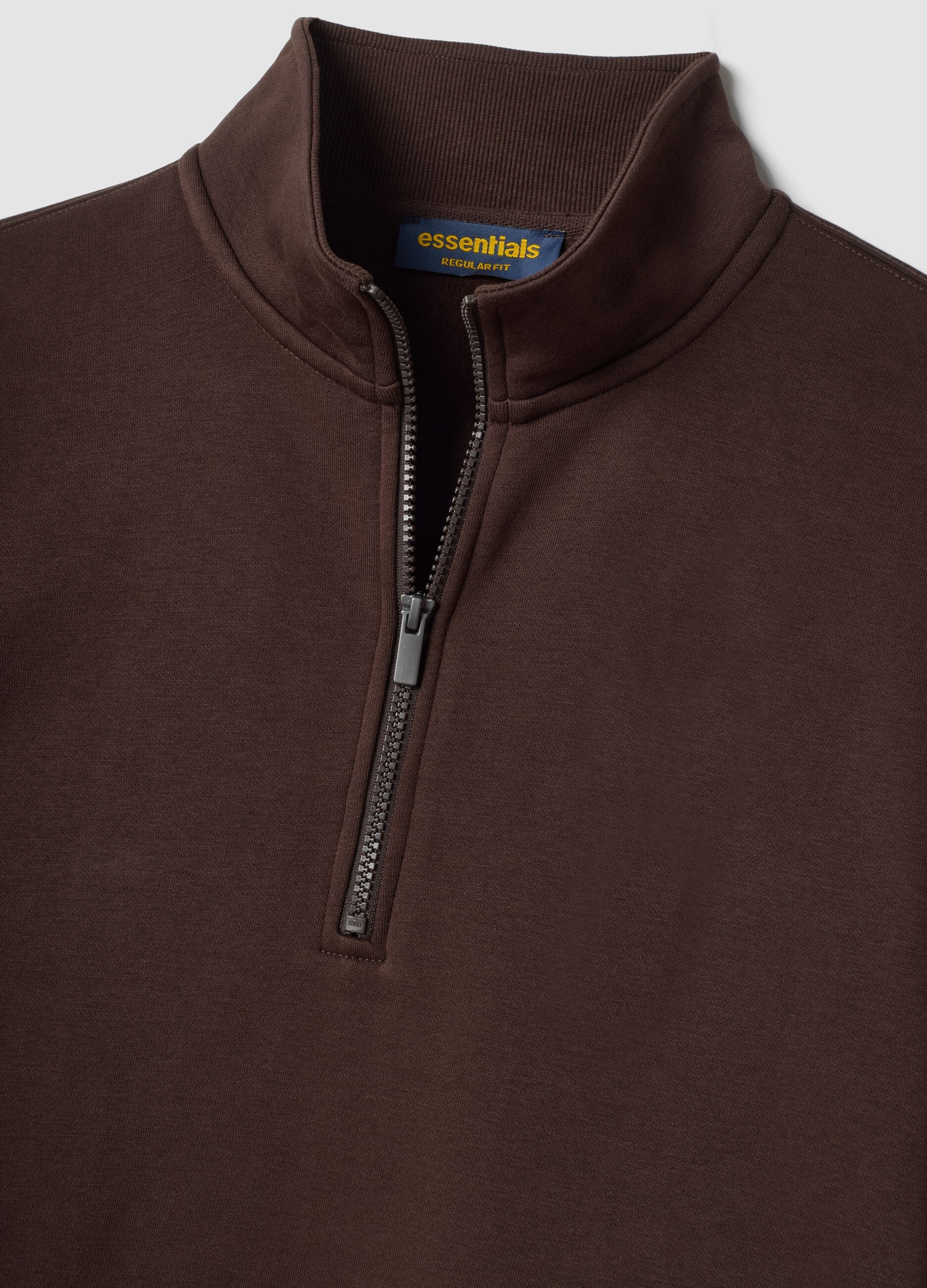 Brown half-zip cotton-blend crew neck
