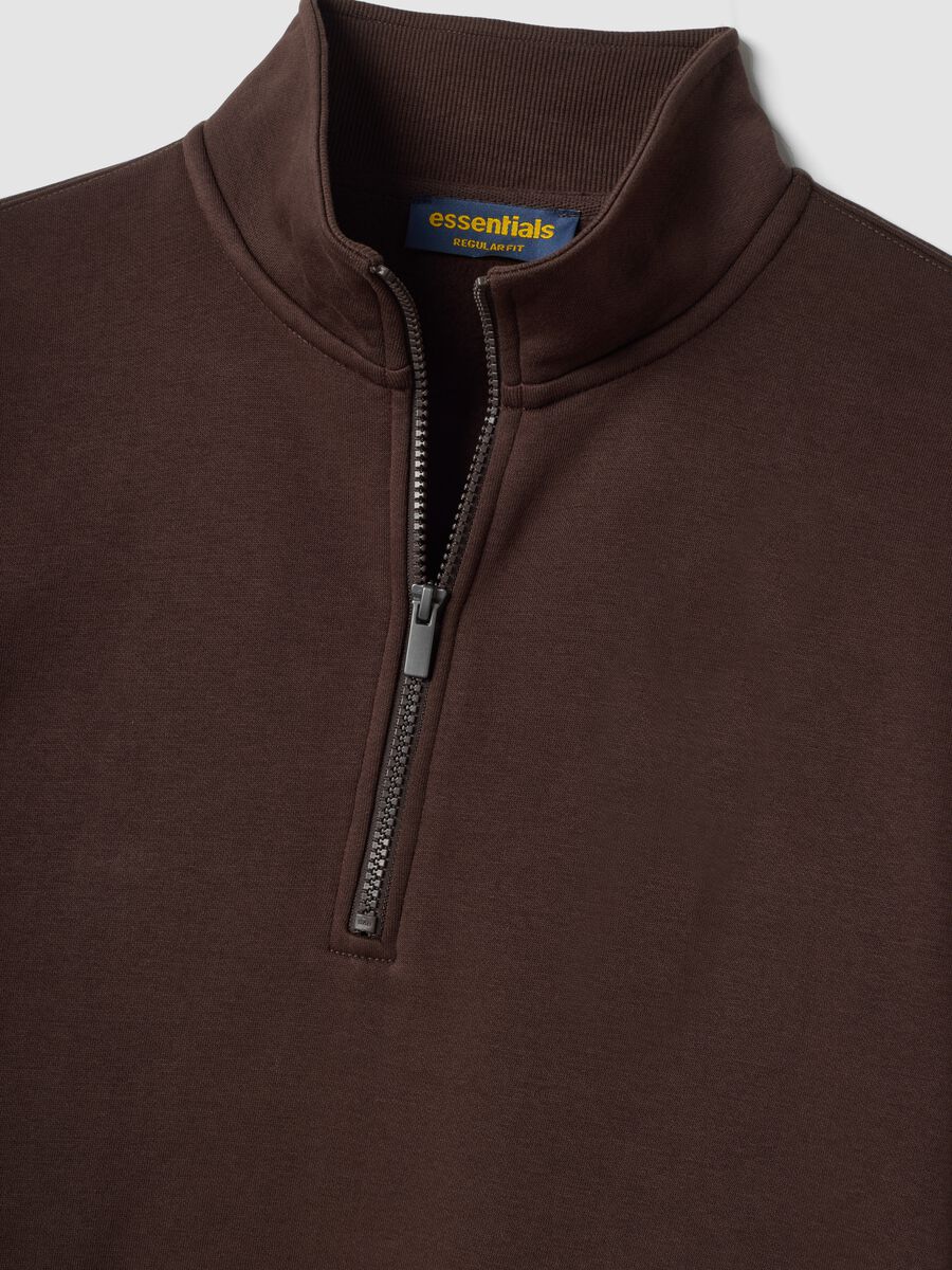 Brown half-zip cotton-blend crew neck_5
