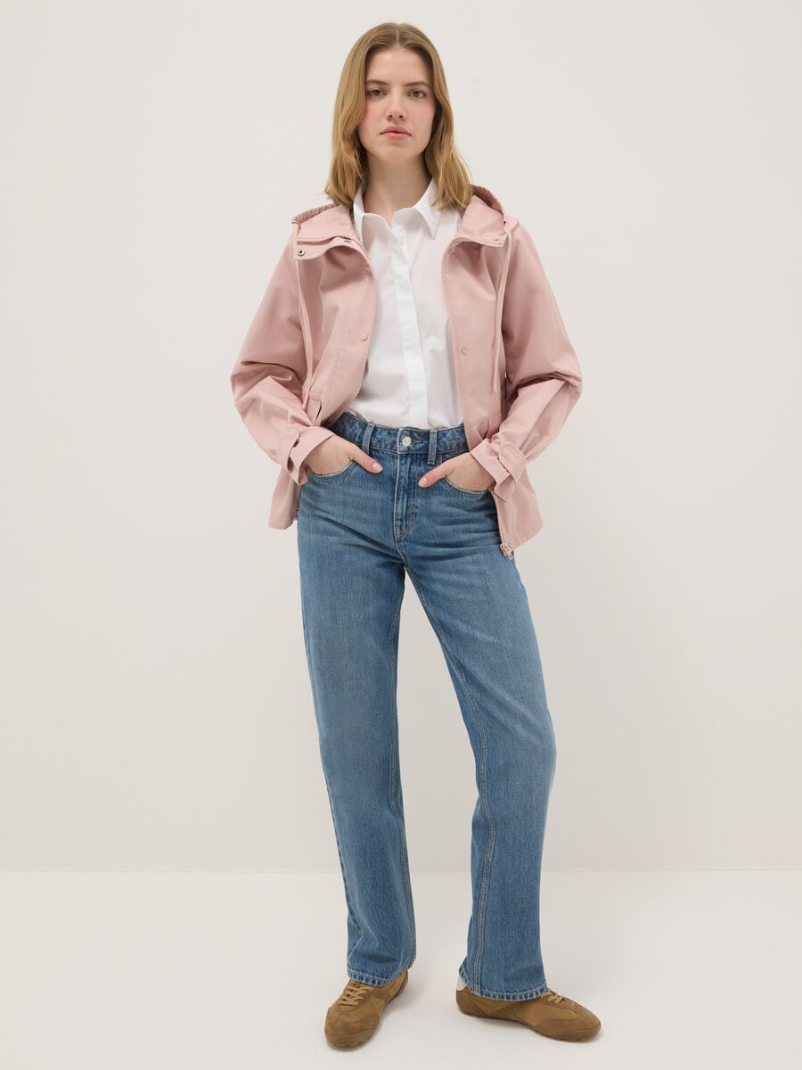 Pink Regular Fit Cotton Blend Jacket with Zip and Hood_1