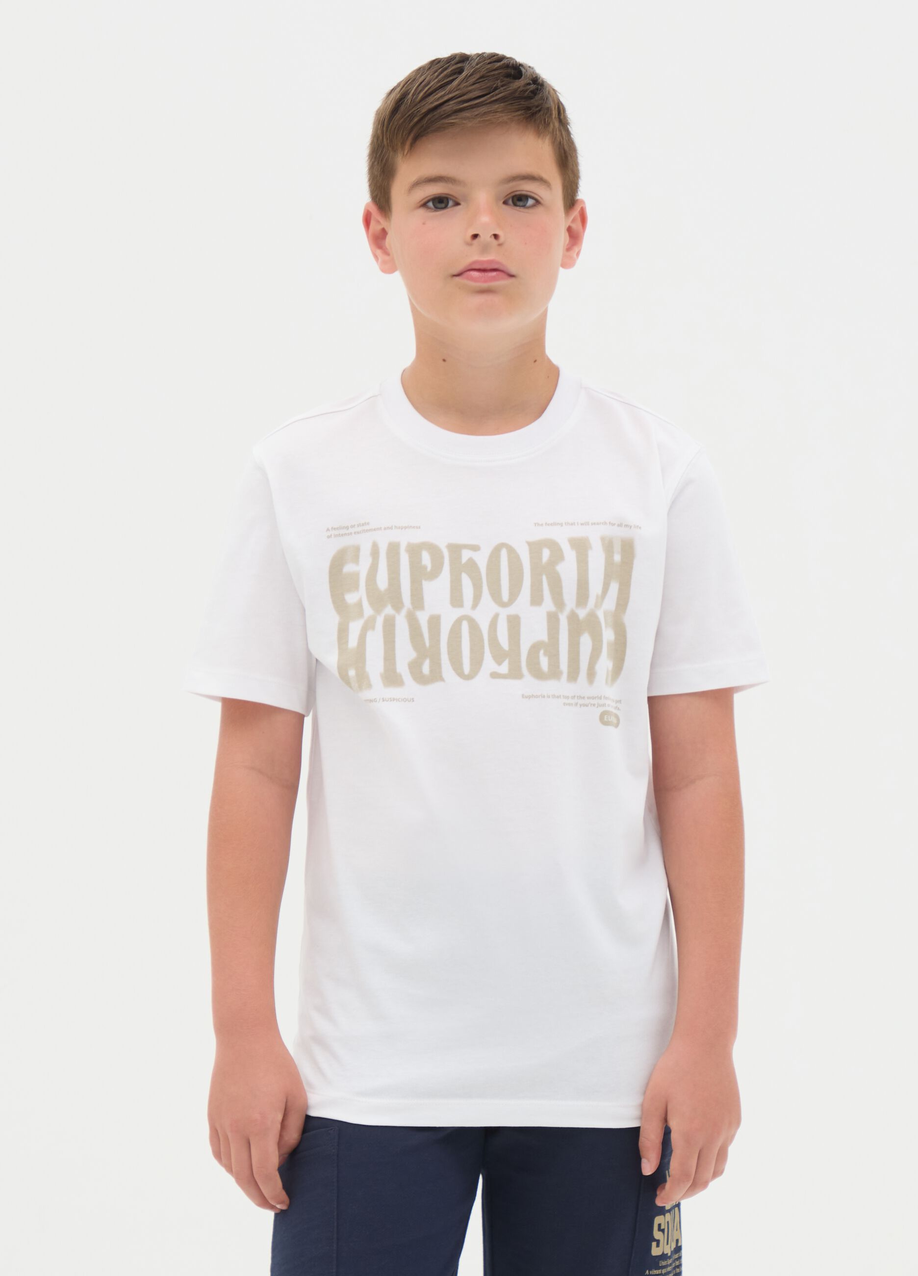 White cotton T-shirt with lettering print