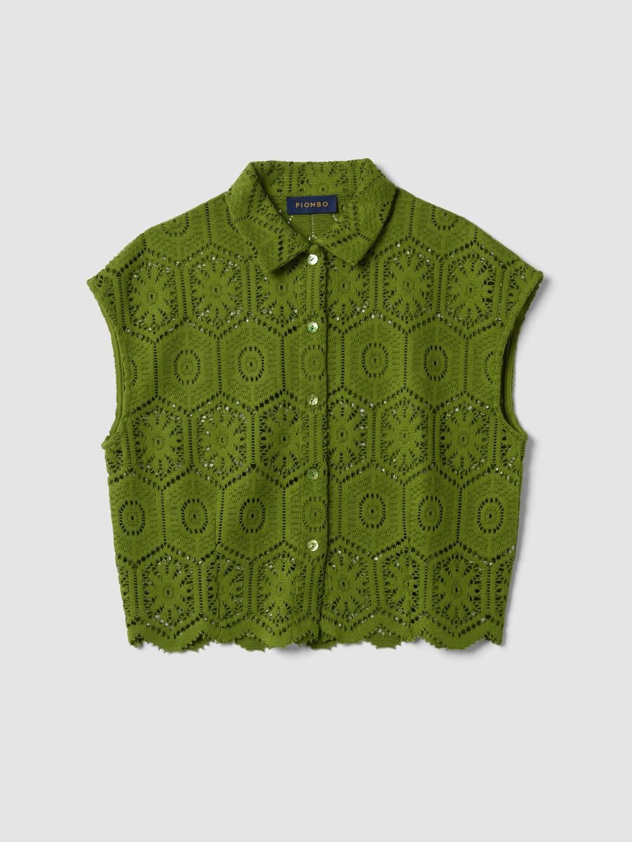 Polo verde in crochet con colletto classico regular fit_4