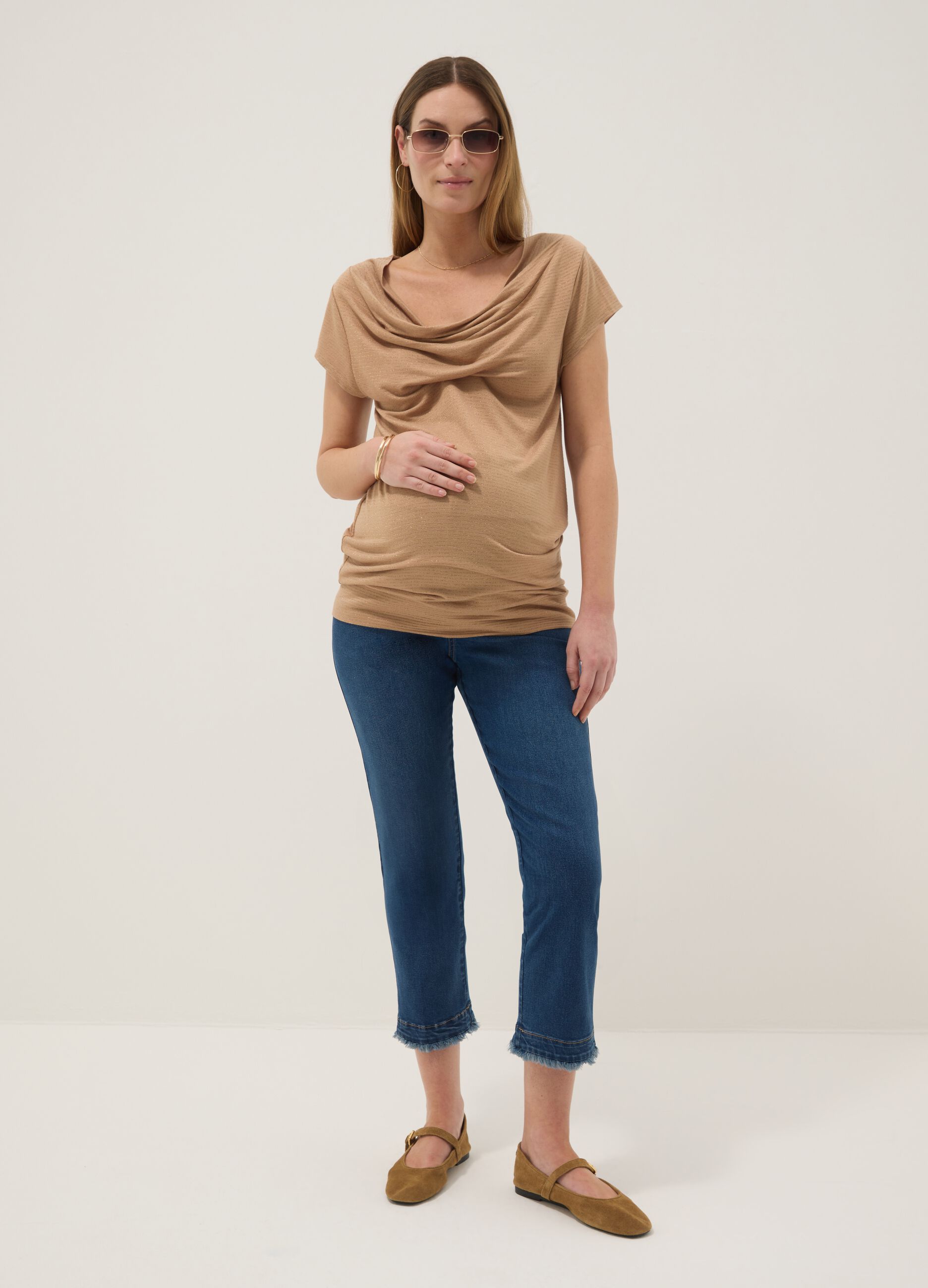 Pantaloni slim premaman blu in cotone elasticizzato