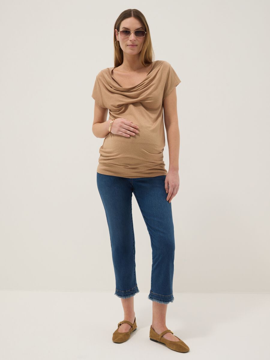 Pantaloni slim premaman blu in cotone elasticizzato_0