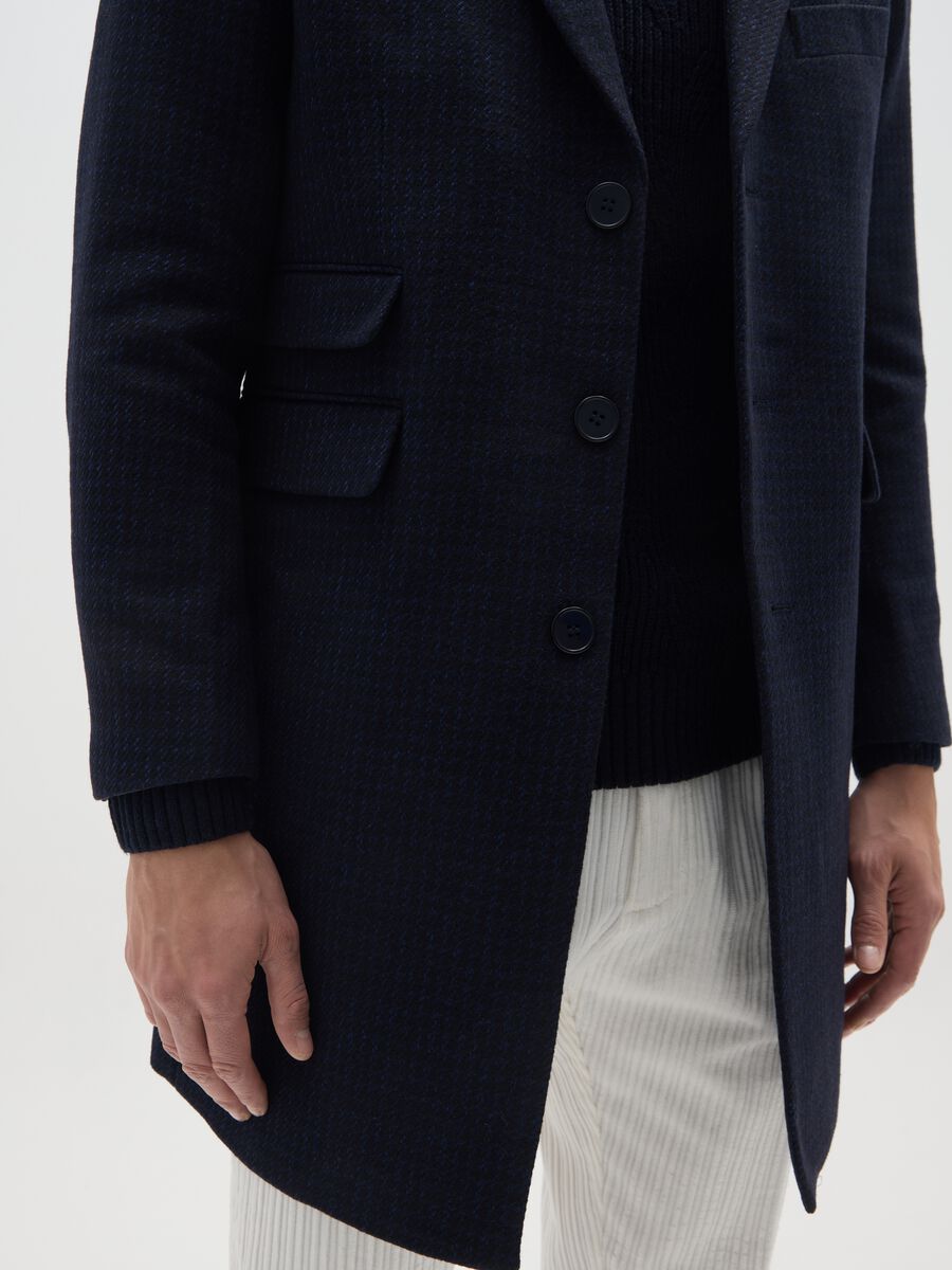 Cappotto lungo blu a quadri regular fit in pied de poule_3