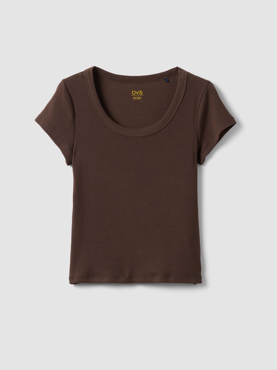 Brown fitted short sleeve cotton stretch T-shirt_4