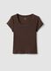 Brown fitted short sleeve cotton stretch T-shirt_4