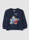 Felpa blu in puro cotone con girocollo e stampa per bimbo regular fit_0