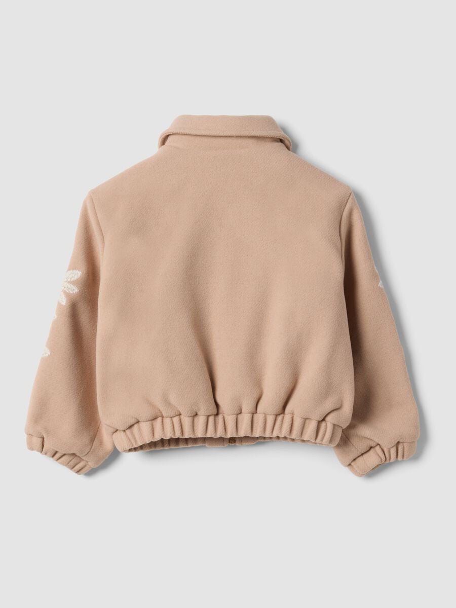 Beige wool-blend jacket with zip and floral embroidery_1