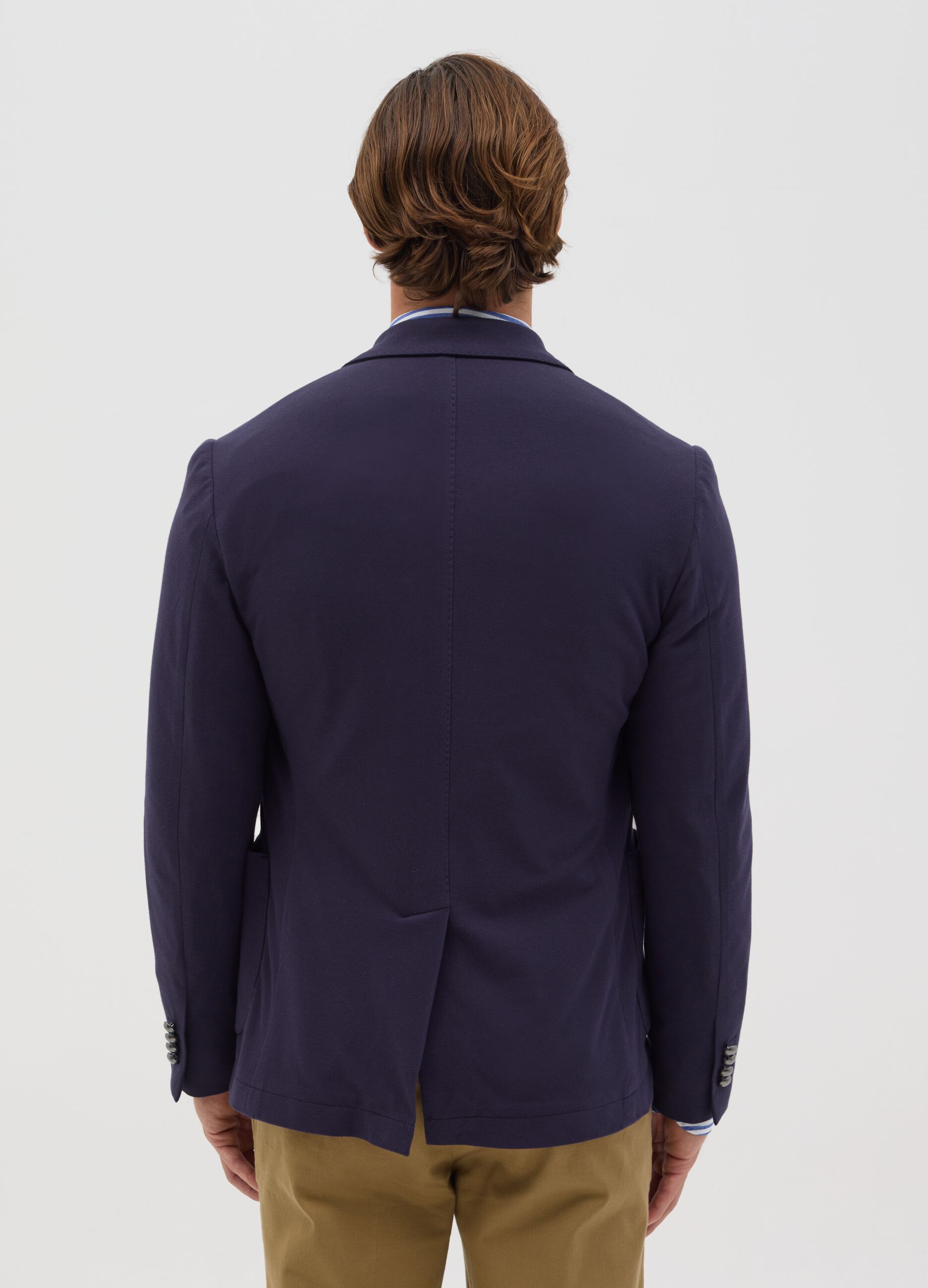 Blazer da uomo in cotone elasticizzato blu slim fit