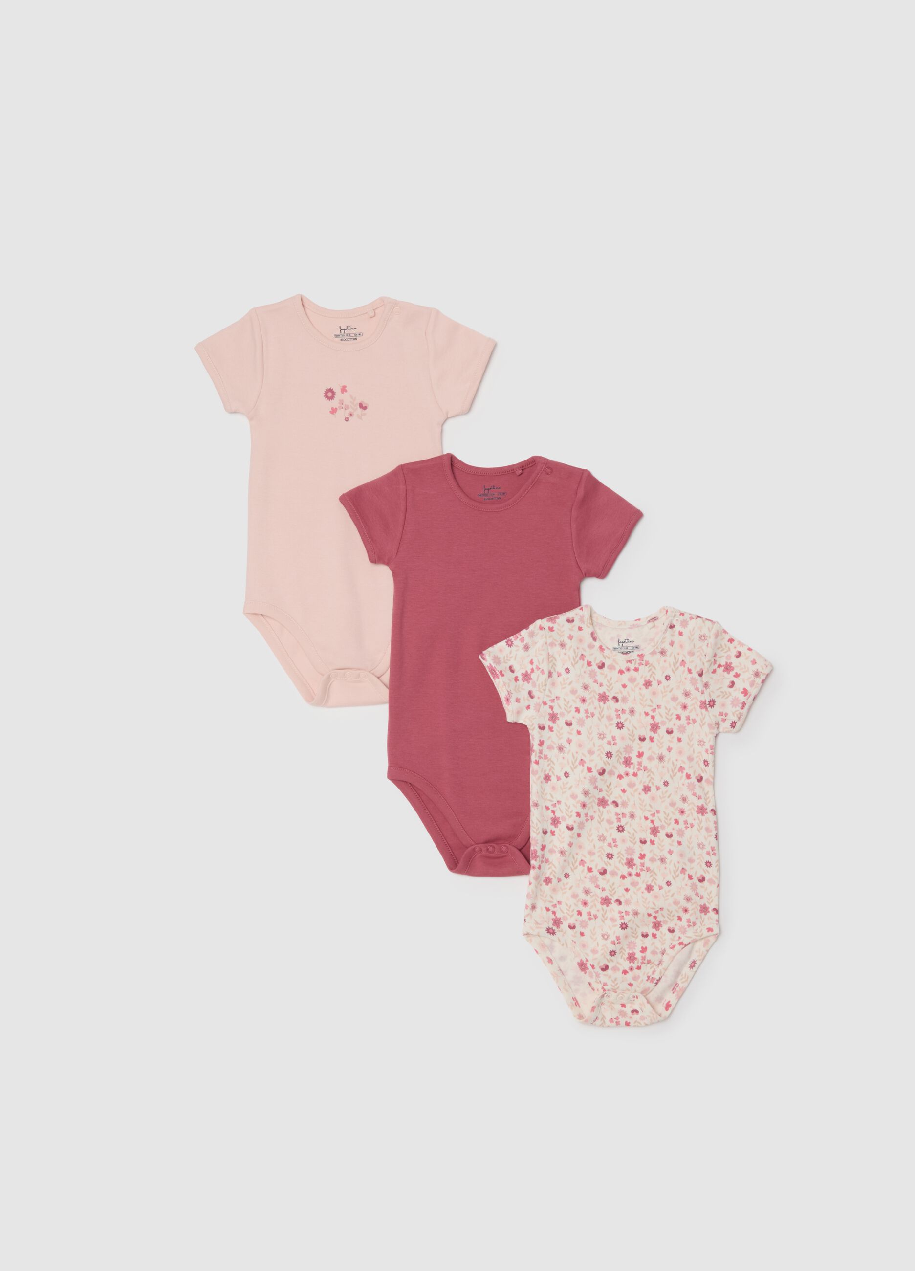 Pink bodysuit for girls in organic cotton