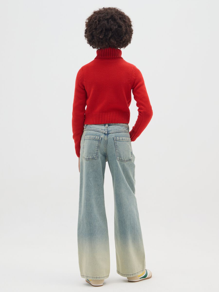 Jeans a gamba larga blu da ragazze in puro cotone denim_1