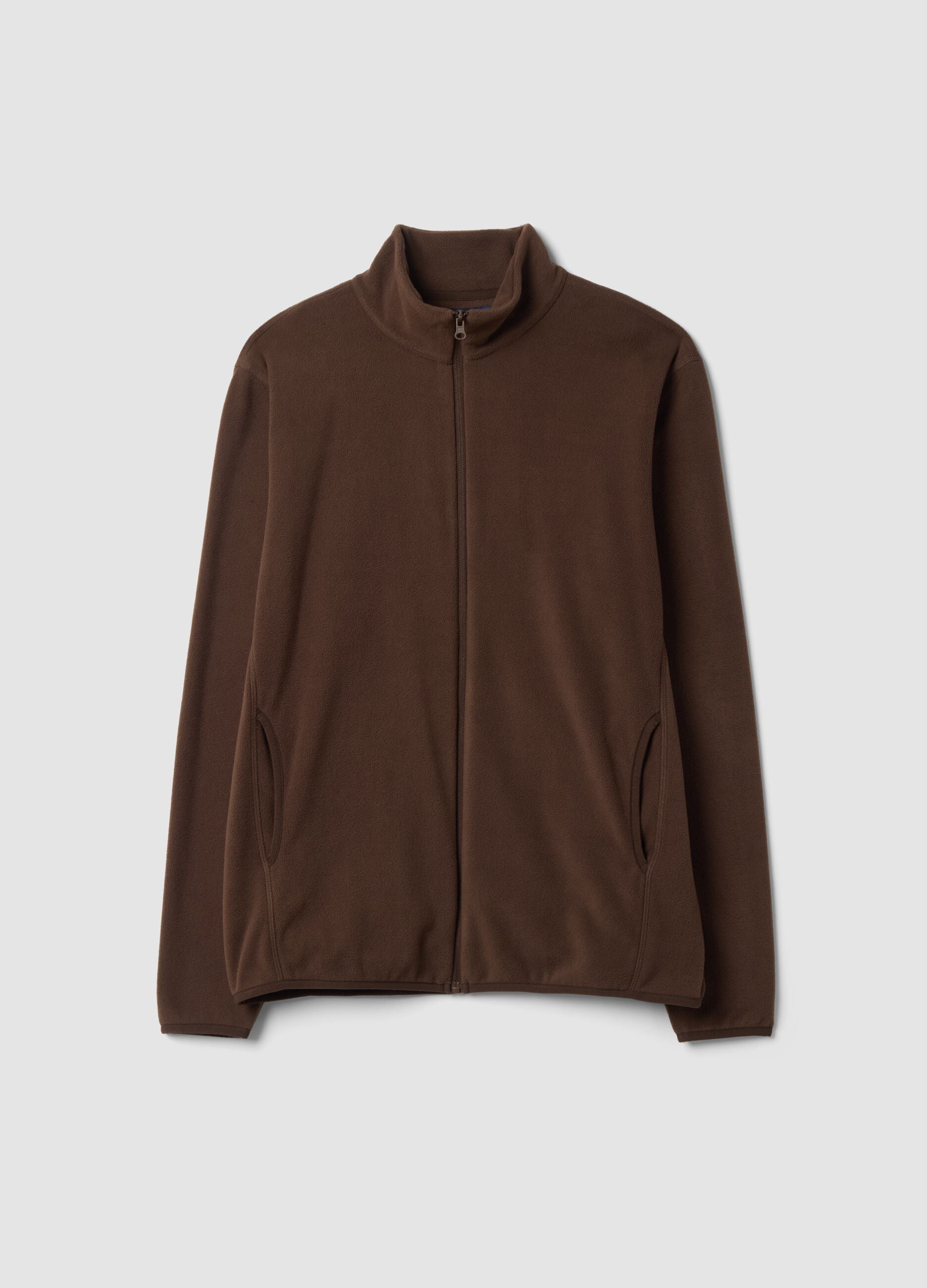 Felpa marrone con colletto e zip regular fit in pile