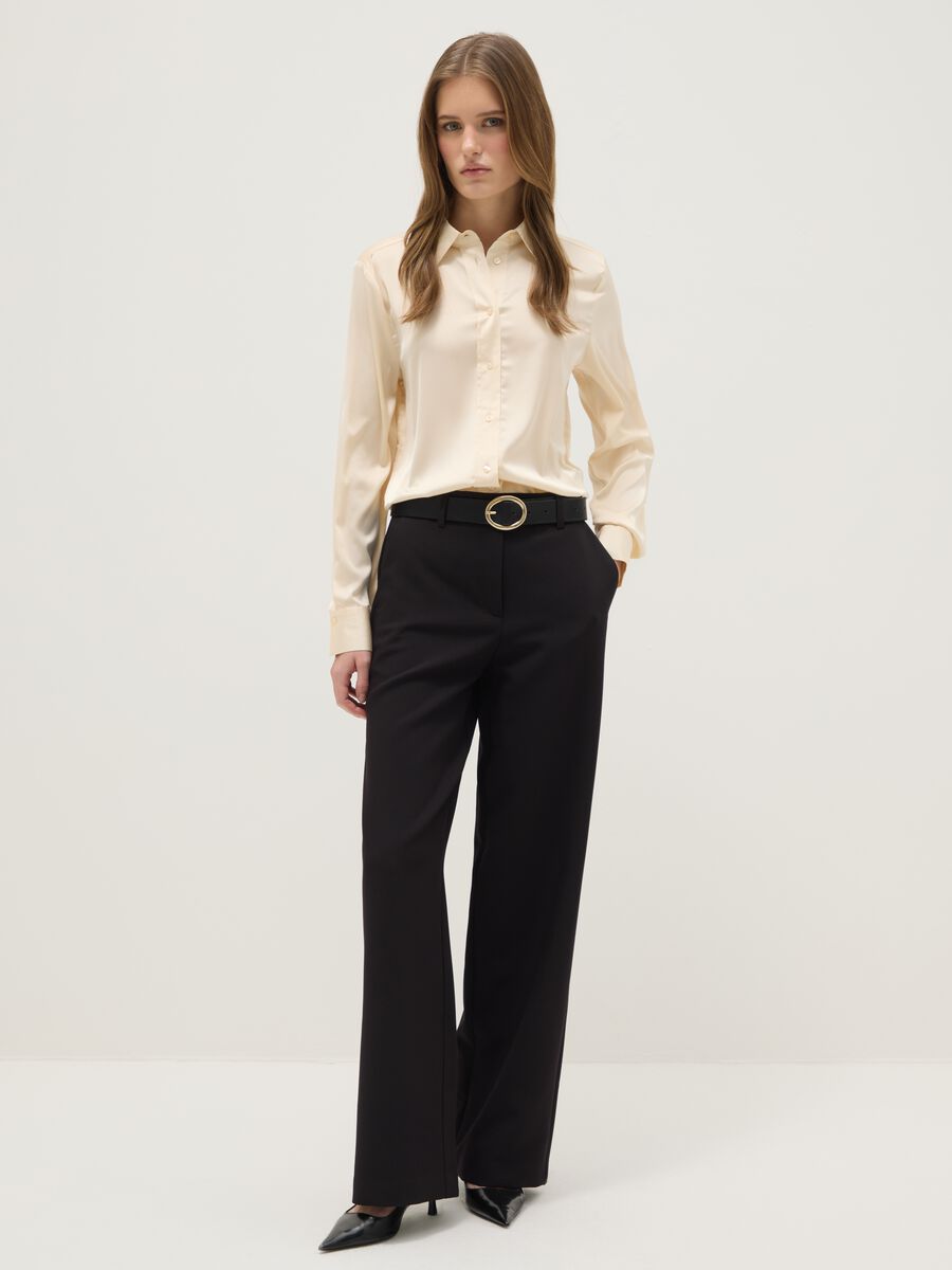 Black Straight Stretch Trousers_0