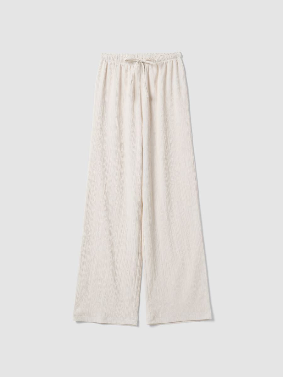 Beige stretch-fabric palazzo trousers_0