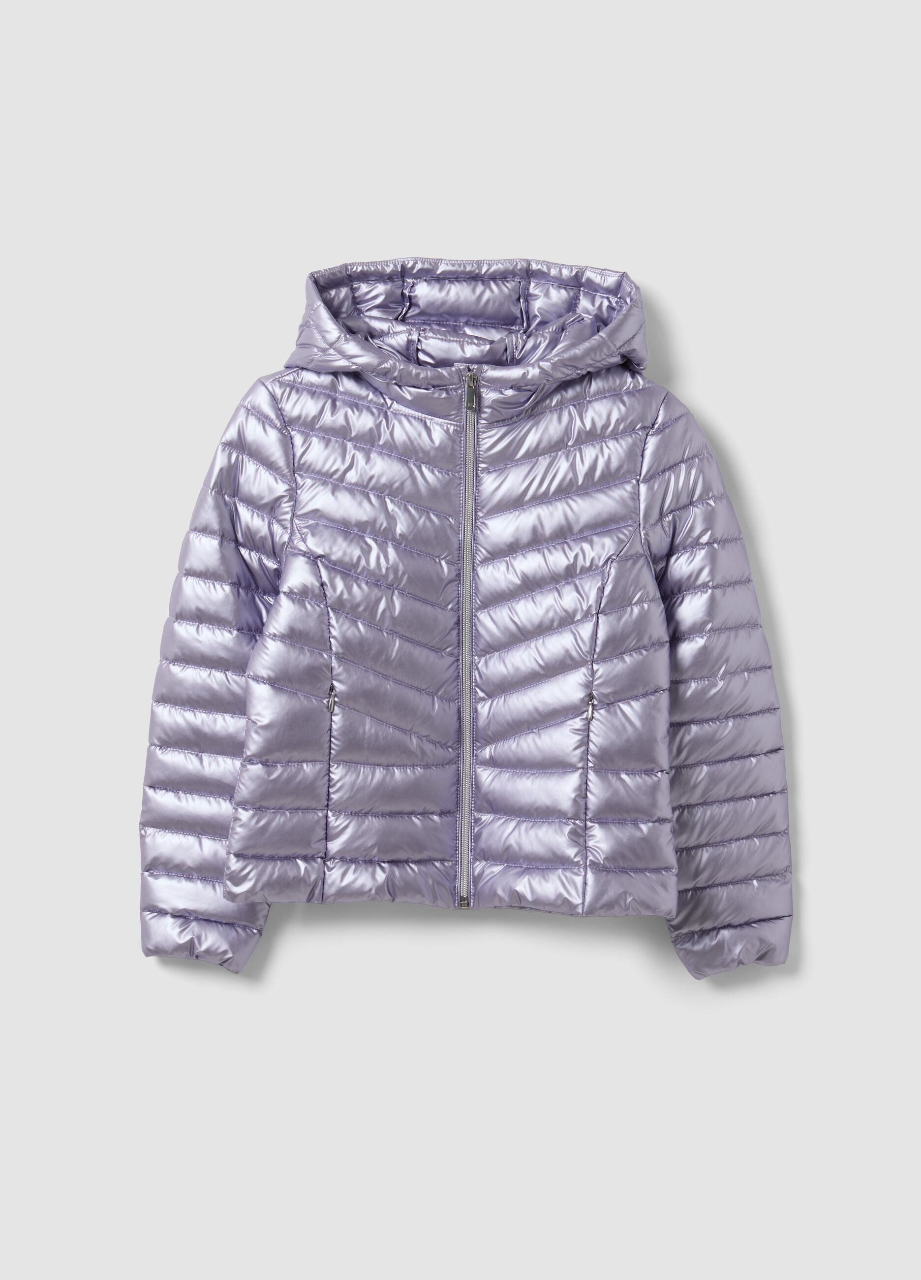 Purple Ultralight padded jacket with hood and zip for girls
