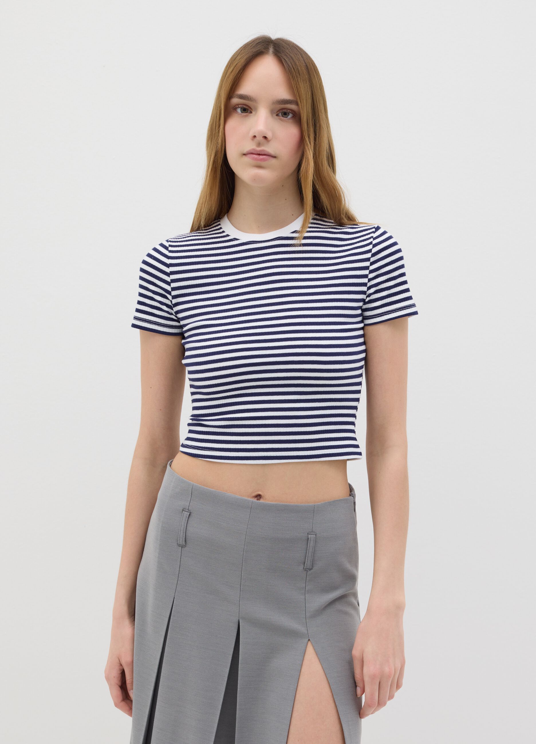 T-shirt da donna in cotone elasticizzato multicolor fitted