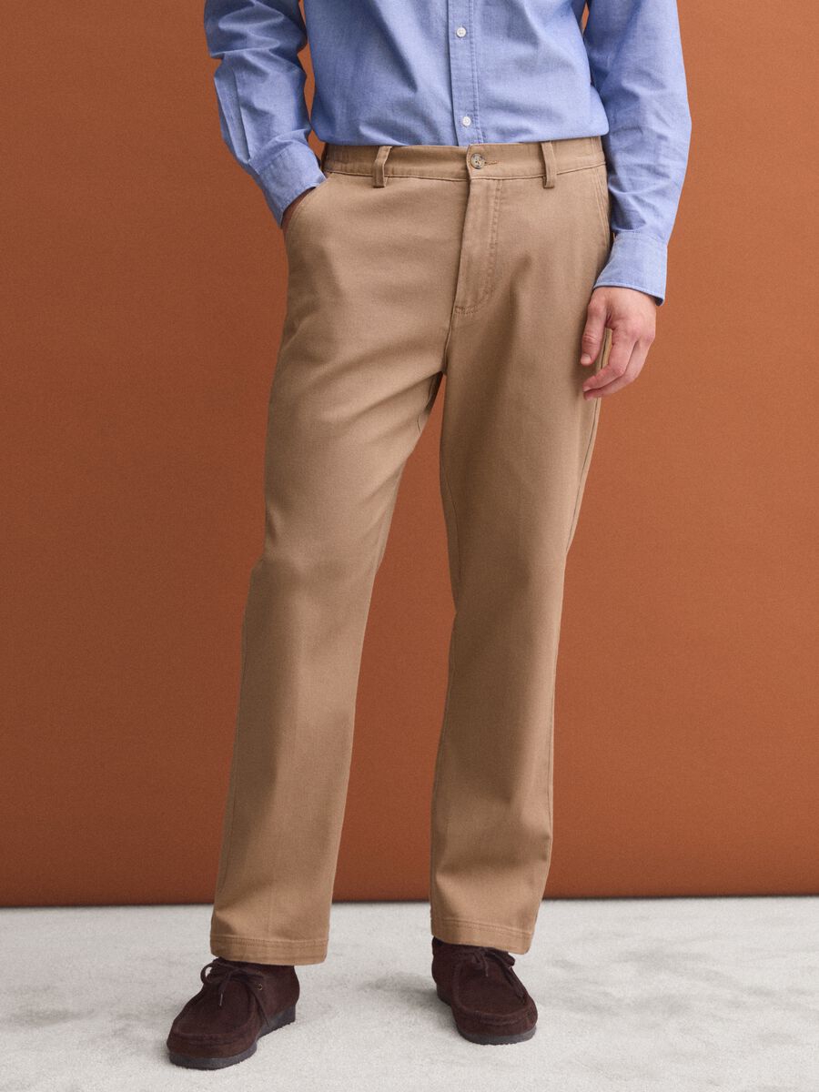 Brown stretch-cotton chino trousers, straight fit_1
