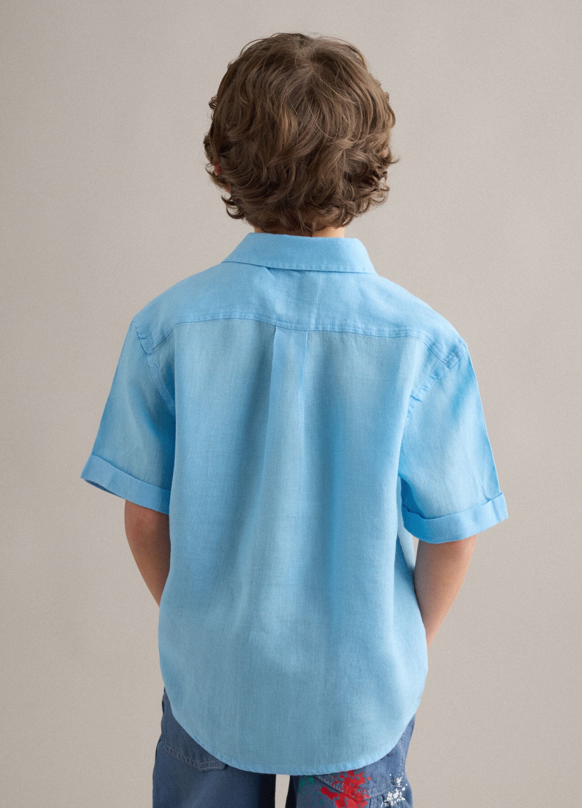 Light blue pure linen oversized shirt for boys