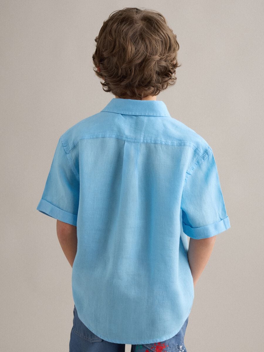 Camicia azzurra in puro lino per bambino over fit_2
