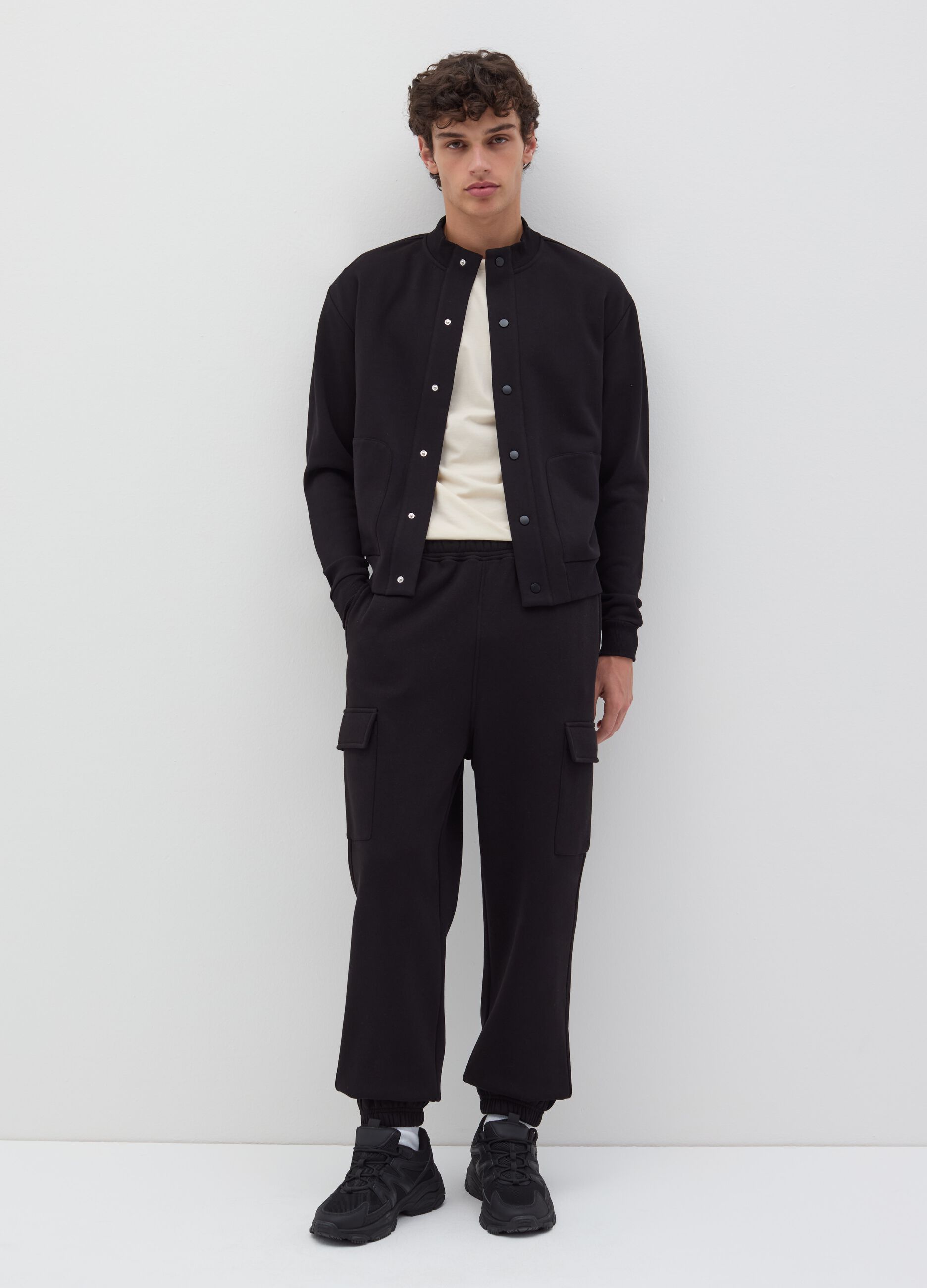 Fleece bomber jacket with buttons