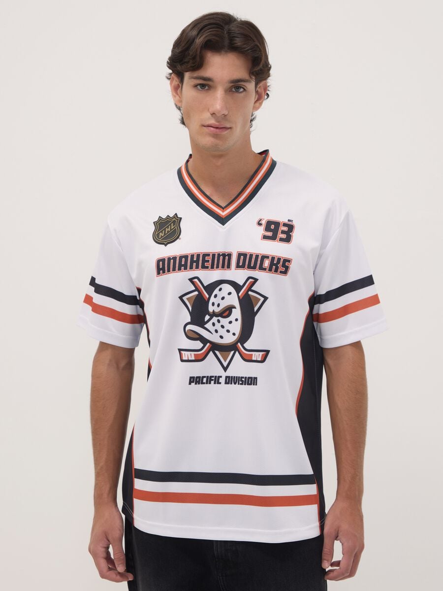 White sports T-shirt with Anaheim Ducks print_0