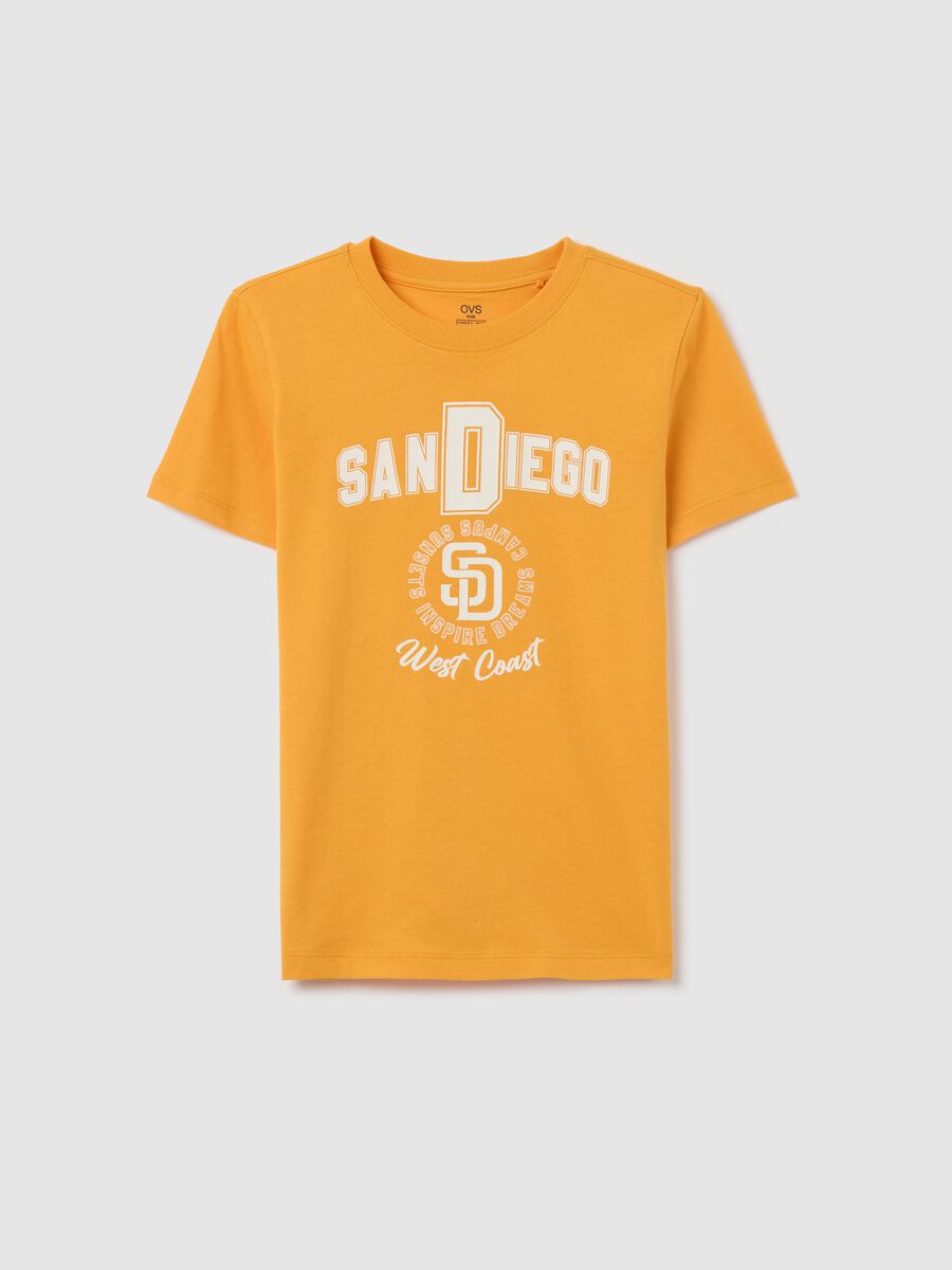 Orange organic cotton T-shirt with lettering print_3