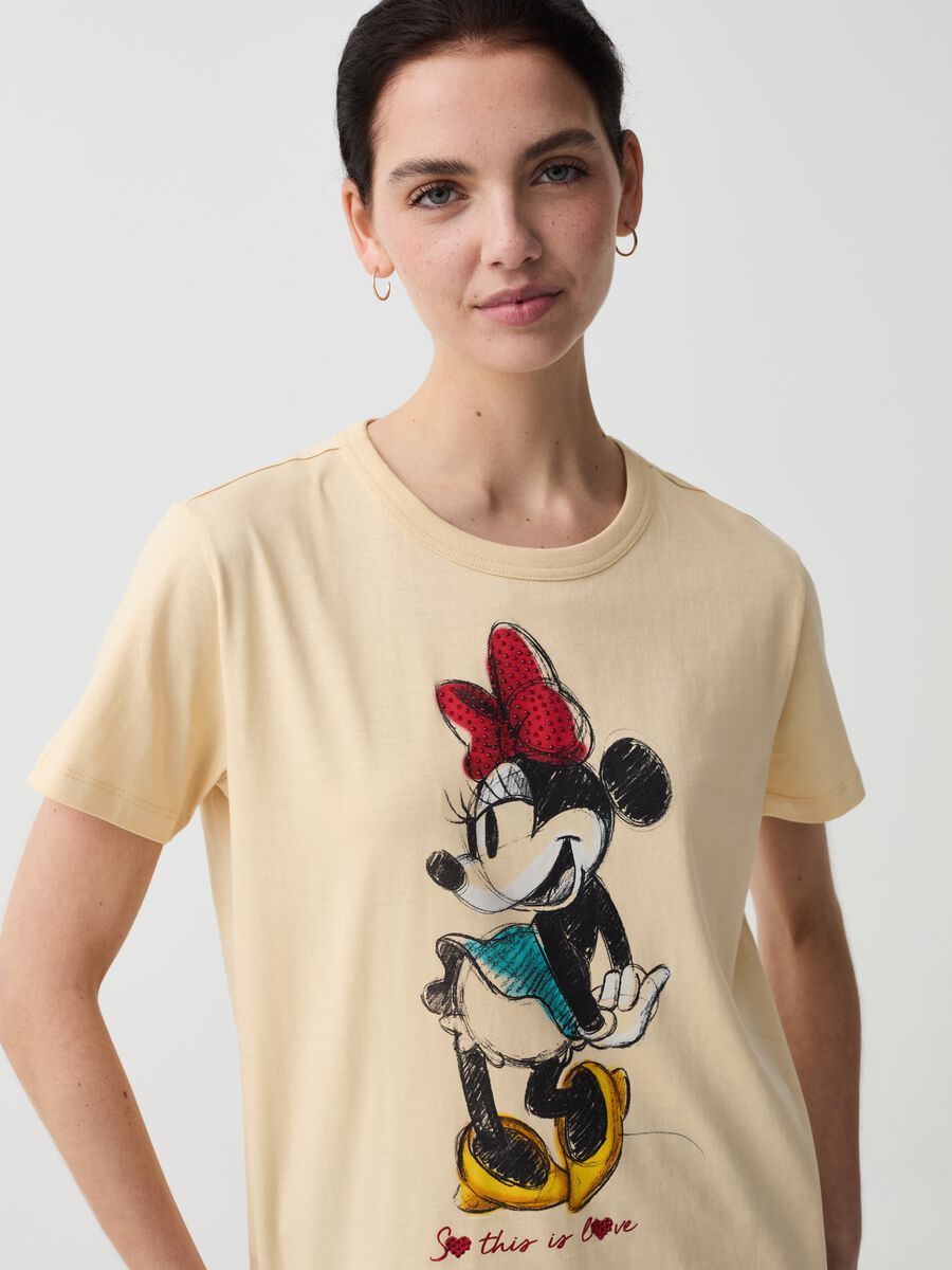 T-shirt con stampa Minnie e strass_1