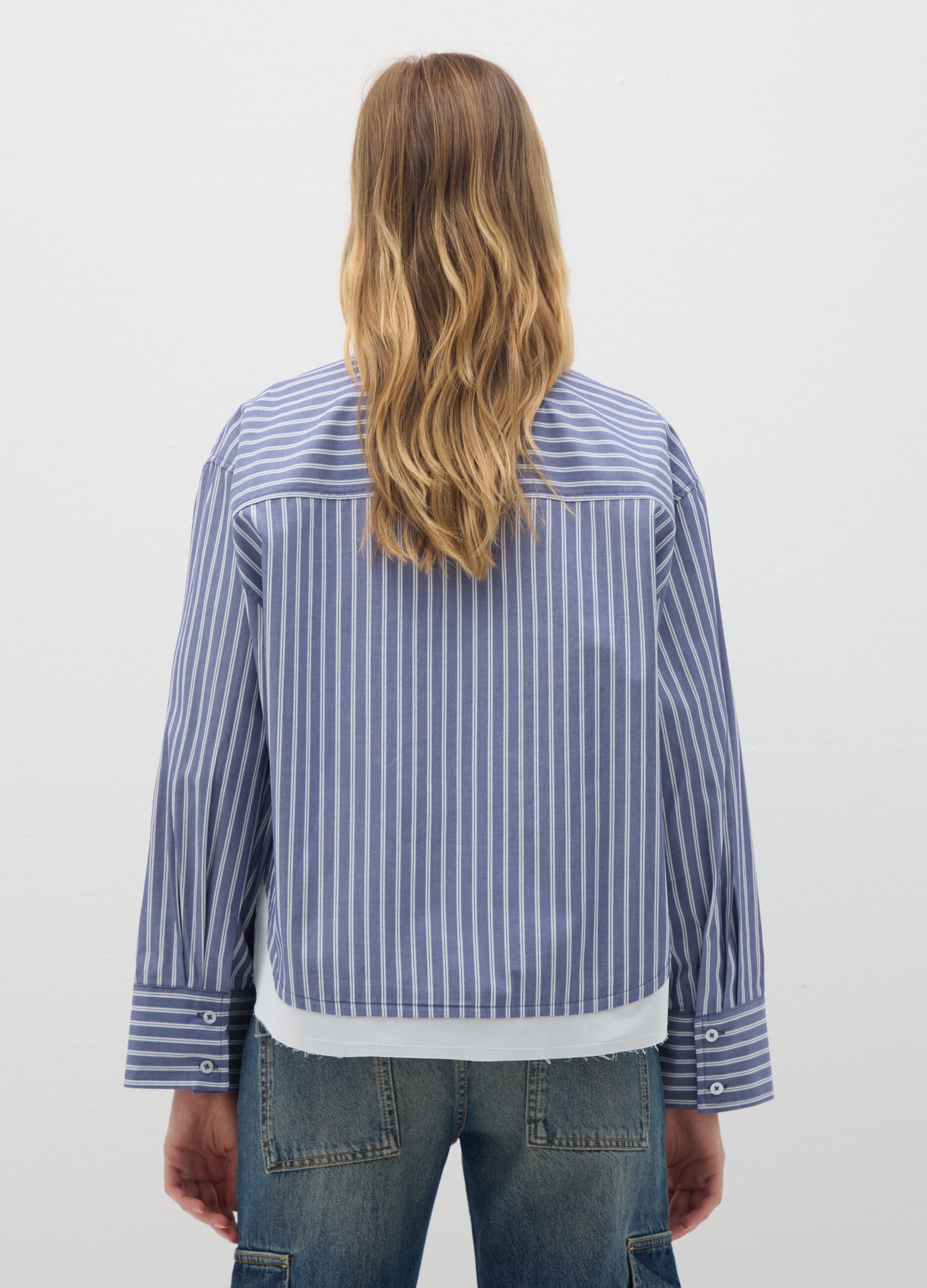 Blue and white striped shirt in pure cotton