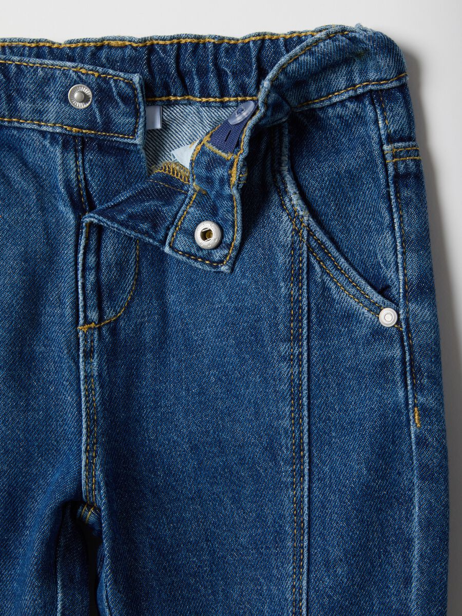 Pantaloni in puro cotone denim blu regular fit per bimbo_3